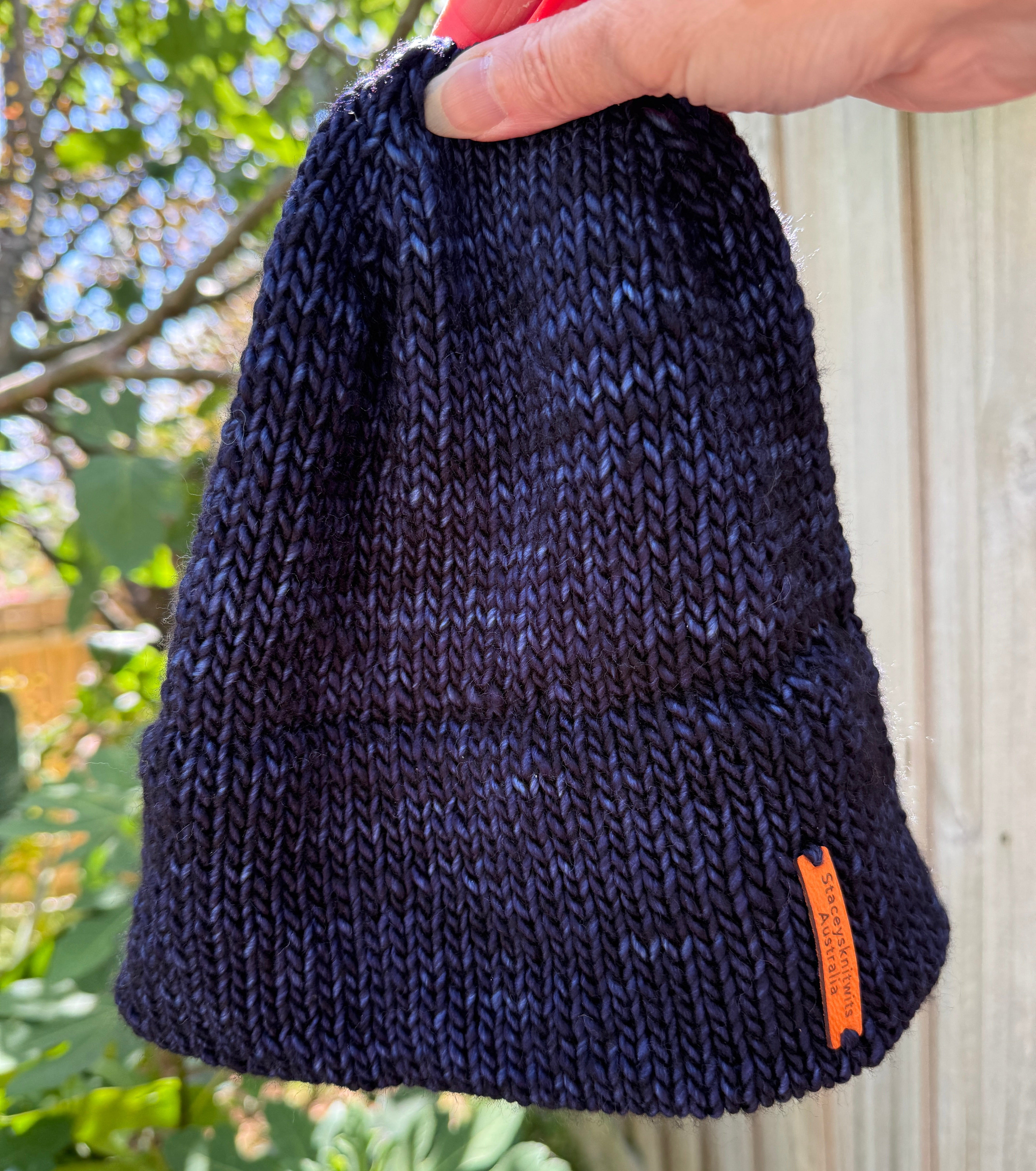 Navy blue Flecked Merino Beanie, Double Brim extra warm hand knitted