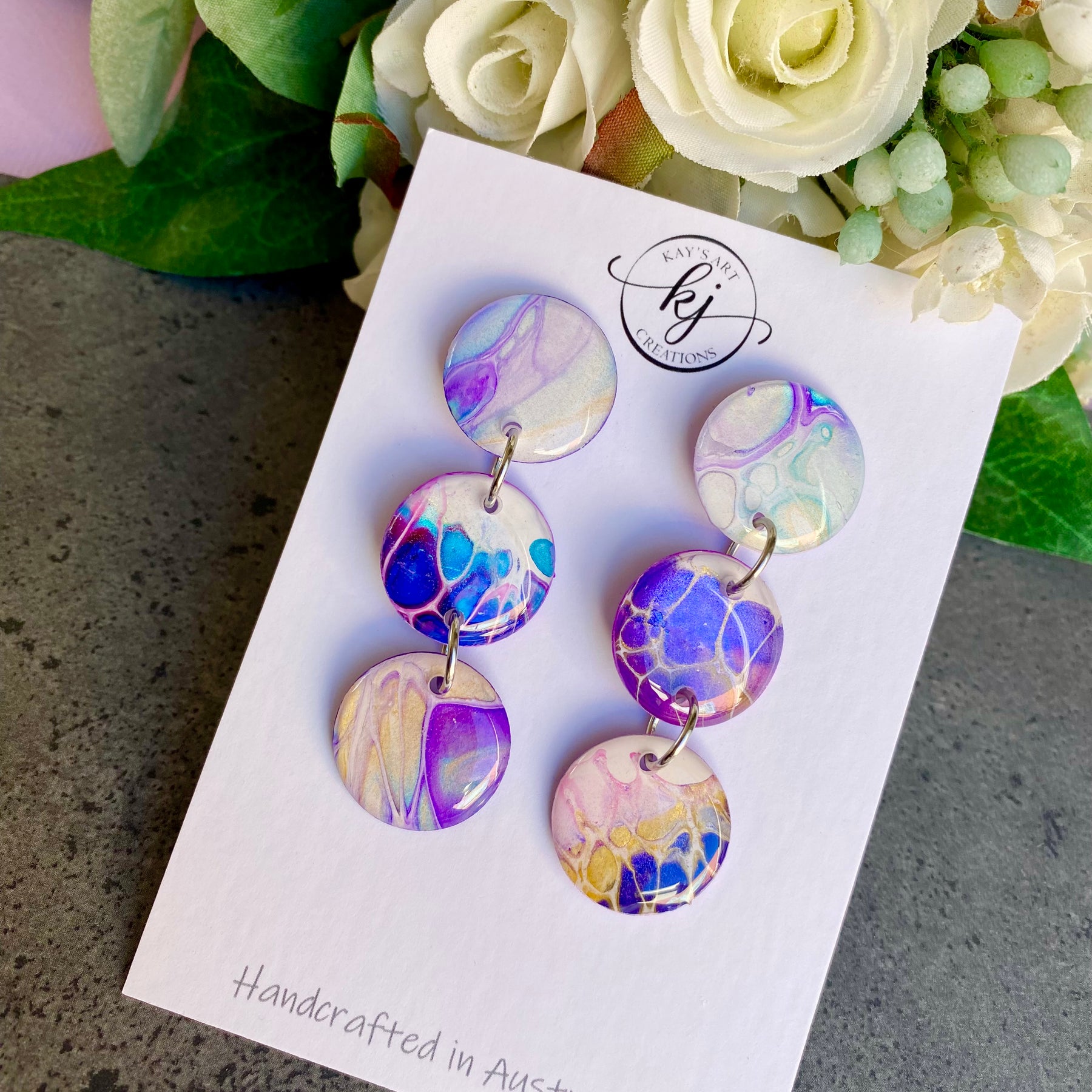 Artisan Hand Painted Stud Dangle Earrings