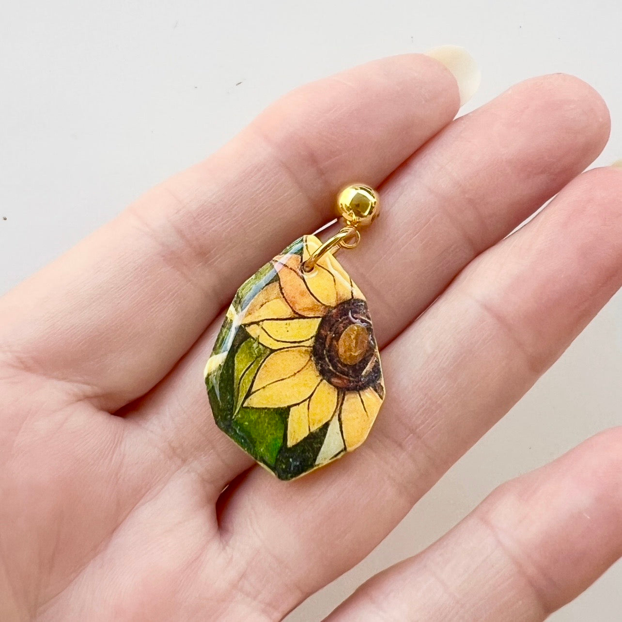 Earrings~ Polymer Clay ~ Resin ~ Sunflower Dangle