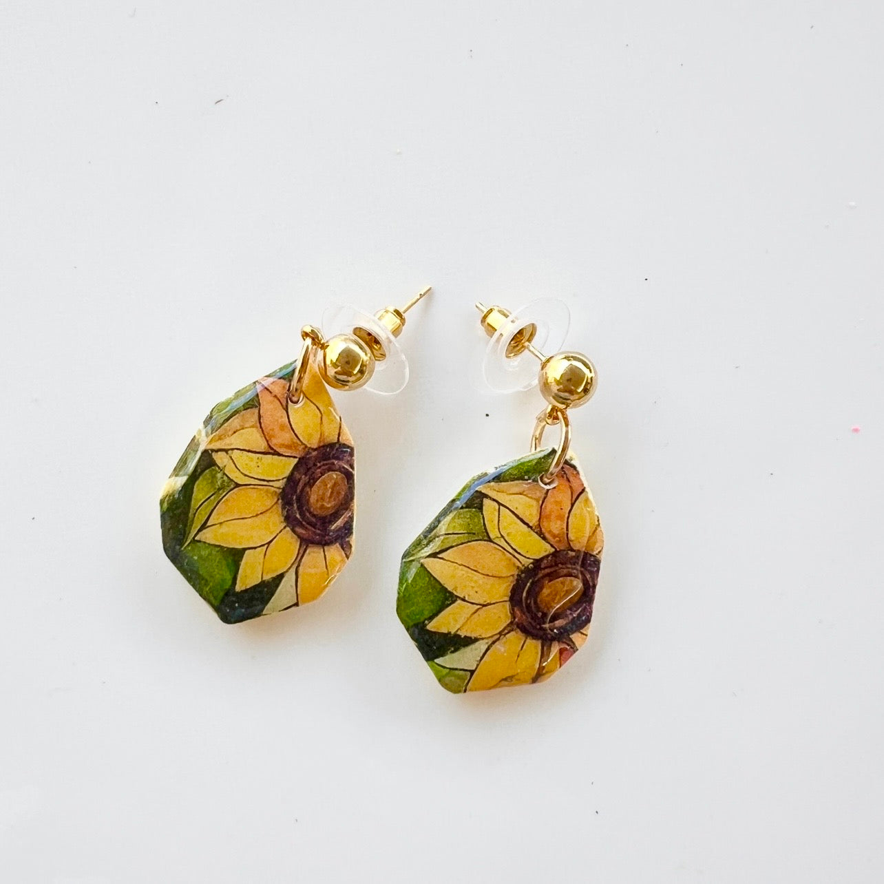 Earrings~ Polymer Clay ~ Resin ~ Sunflower Dangle