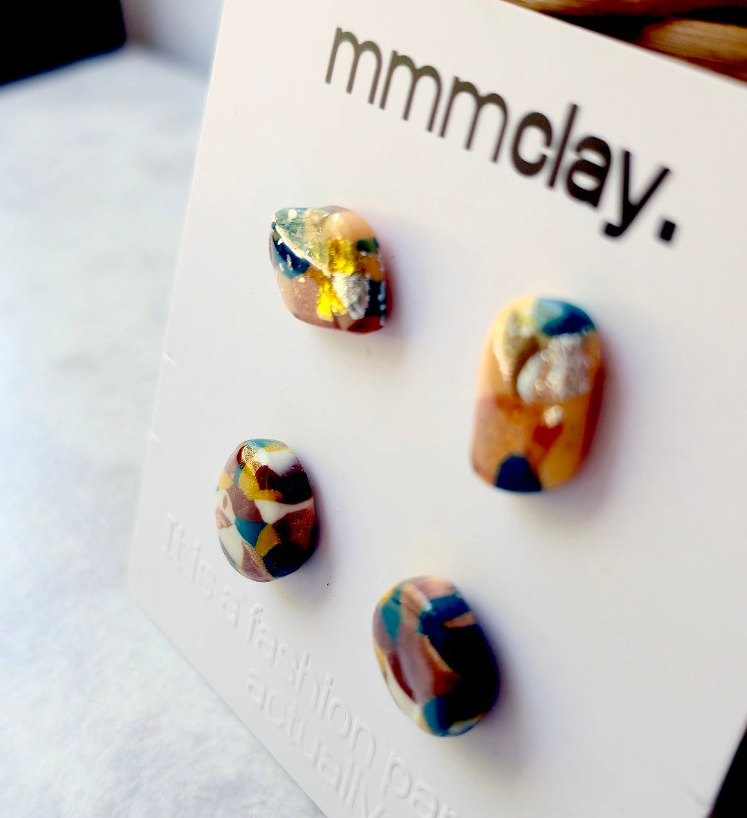 Navy Multicolour Polymer Clay Stud Set | 4 Handmade Earrings