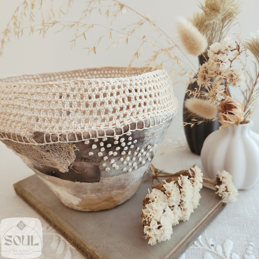Textile Art Bowl – Crochet Rim