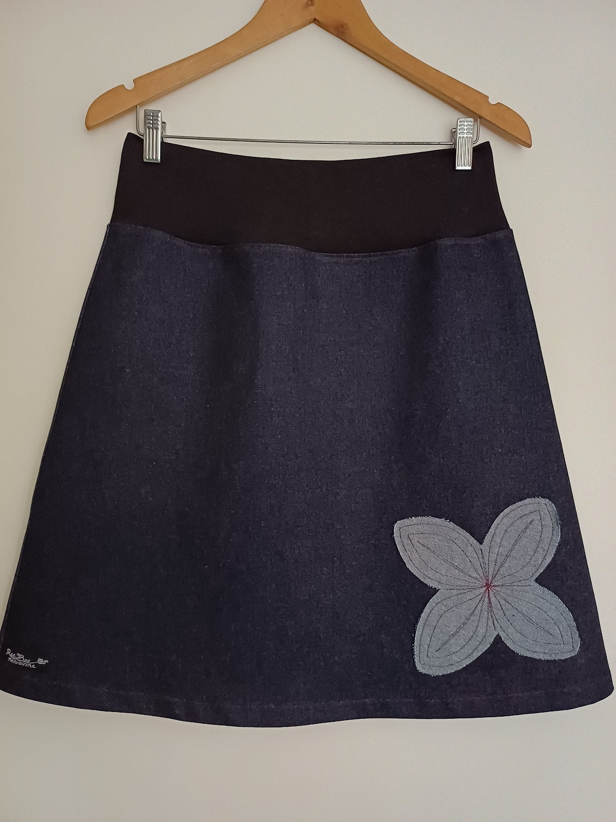 Denim Skirt with Applique Flower