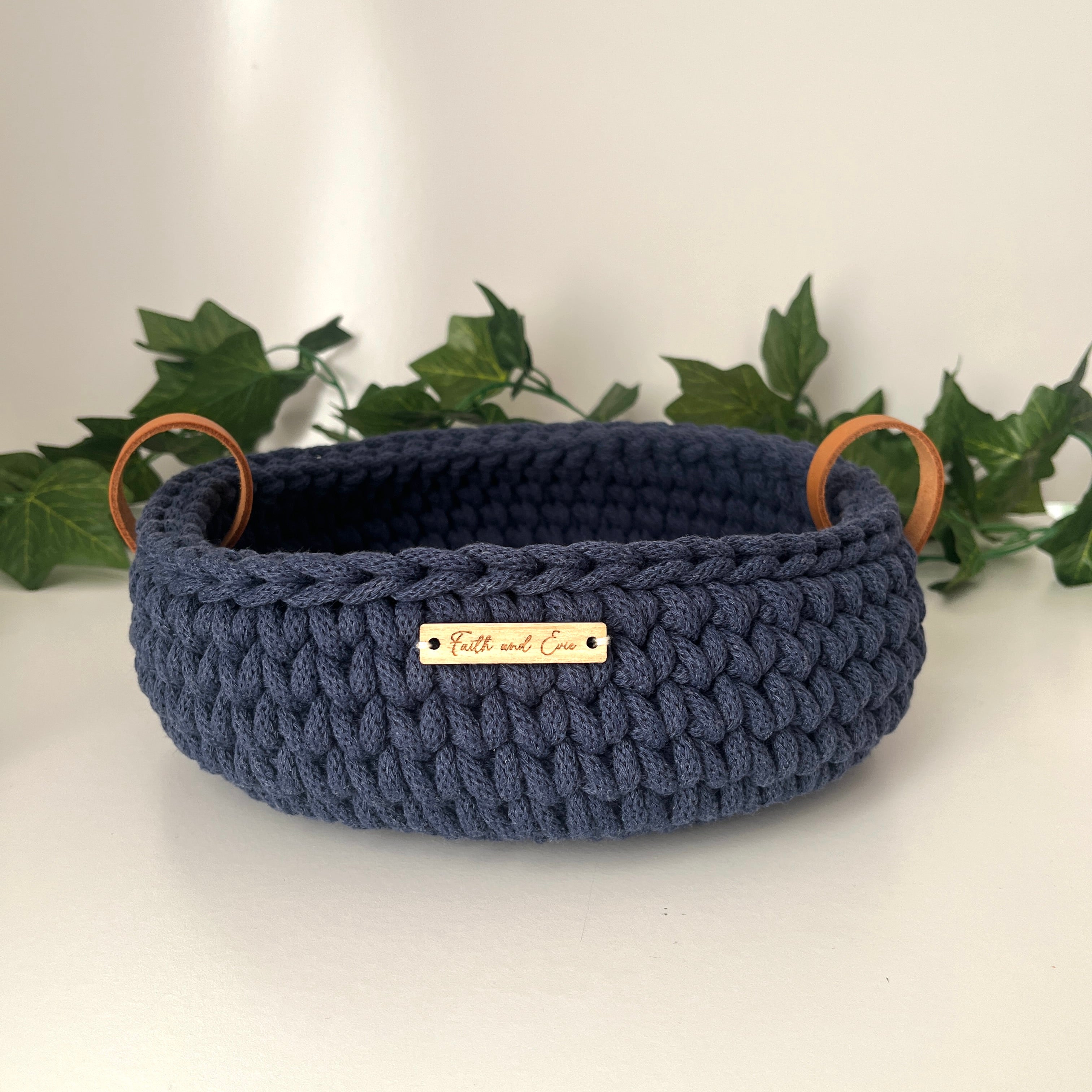 Crochet basket with handles - colour Denim