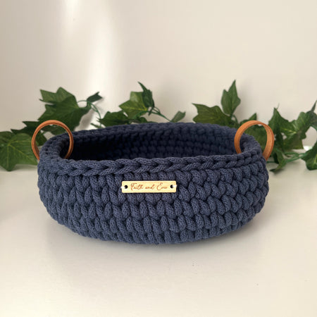 Crochet basket with handles - colour Denim