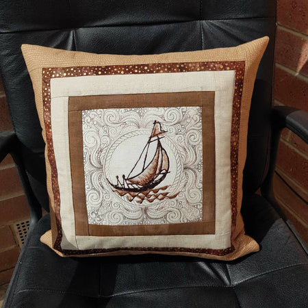 Sailing Ship Patchwork and Quilted Cushion Cover