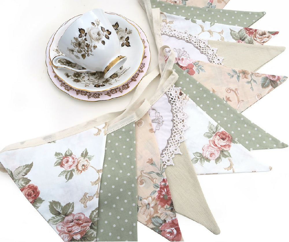 Ivory lace roses spots bunting 1b