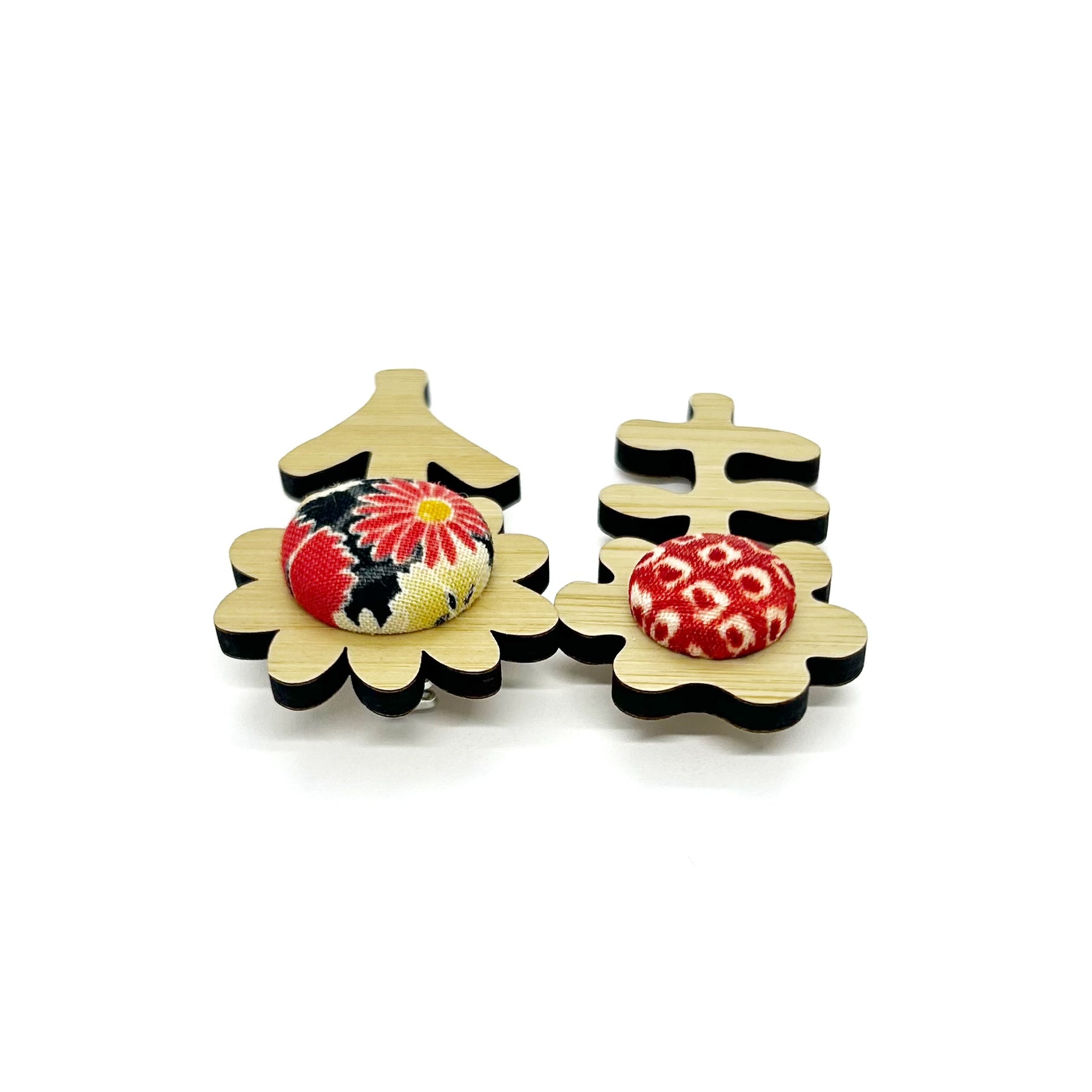 Double Floral Brooch - Red