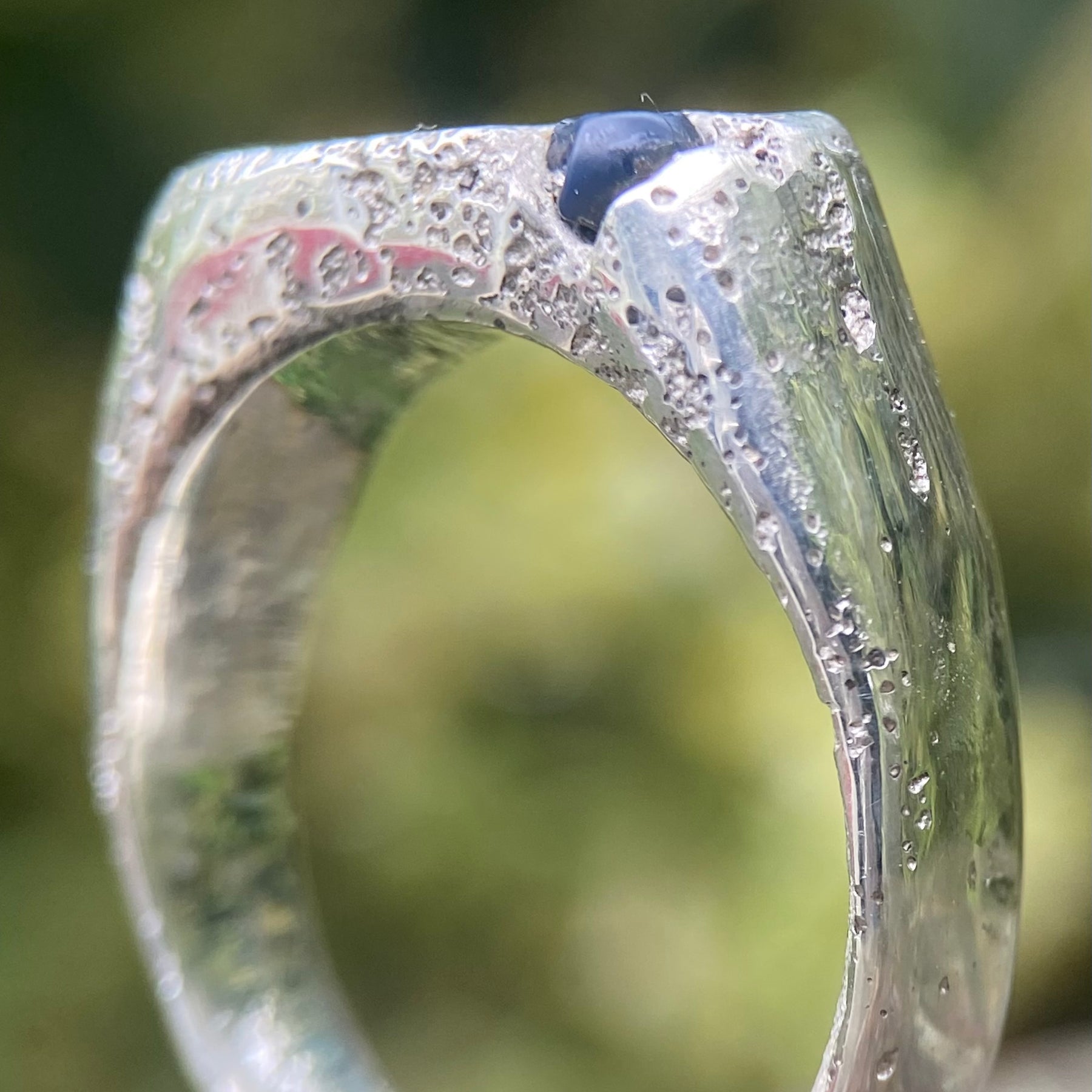 Raw Sapphire Rockpool Signet Ring, Size P, Sterling Silver
