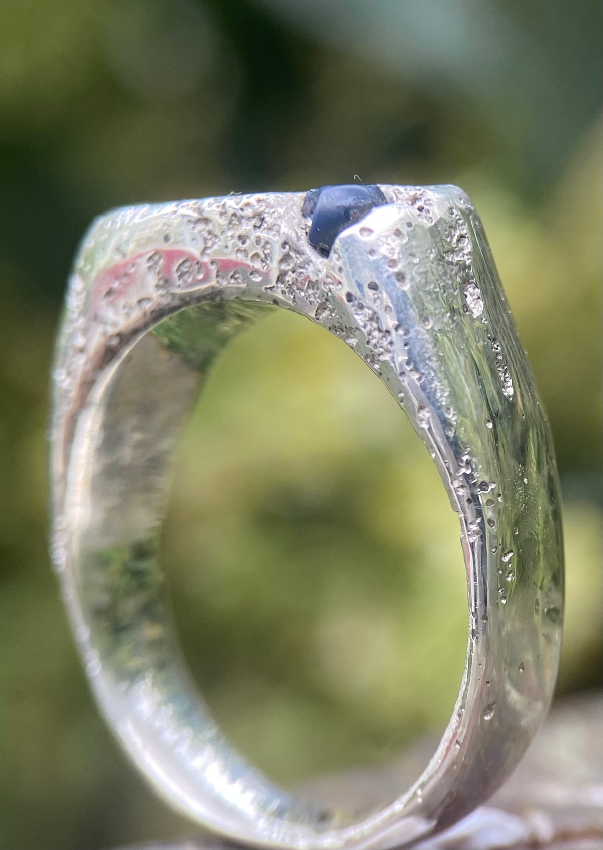 Raw Sapphire Rockpool Signet Ring, Size P, Sterling Silver