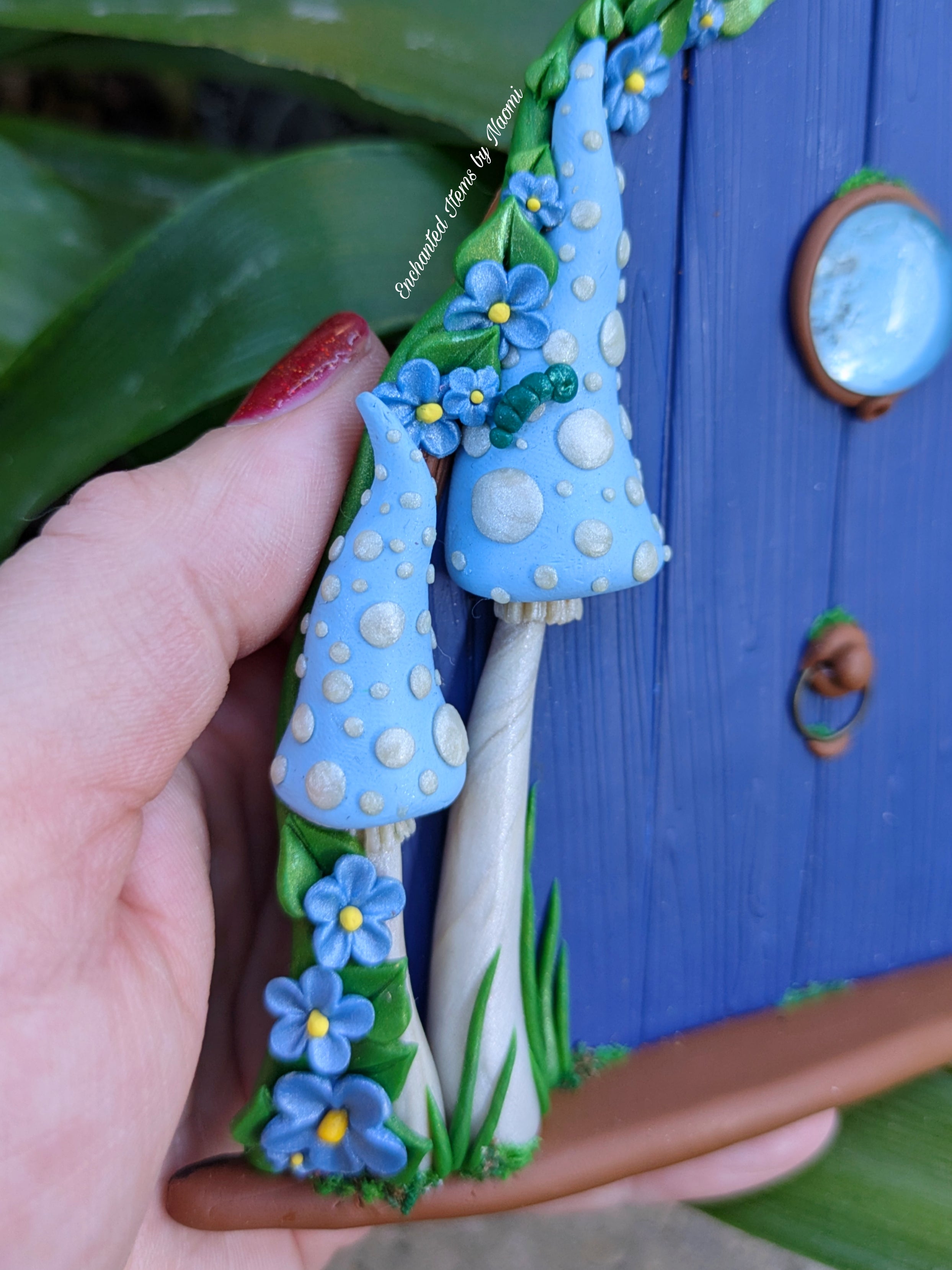 Hand Sculpted Blue Faerie Door – Whimsical Polymer Clay Decoration