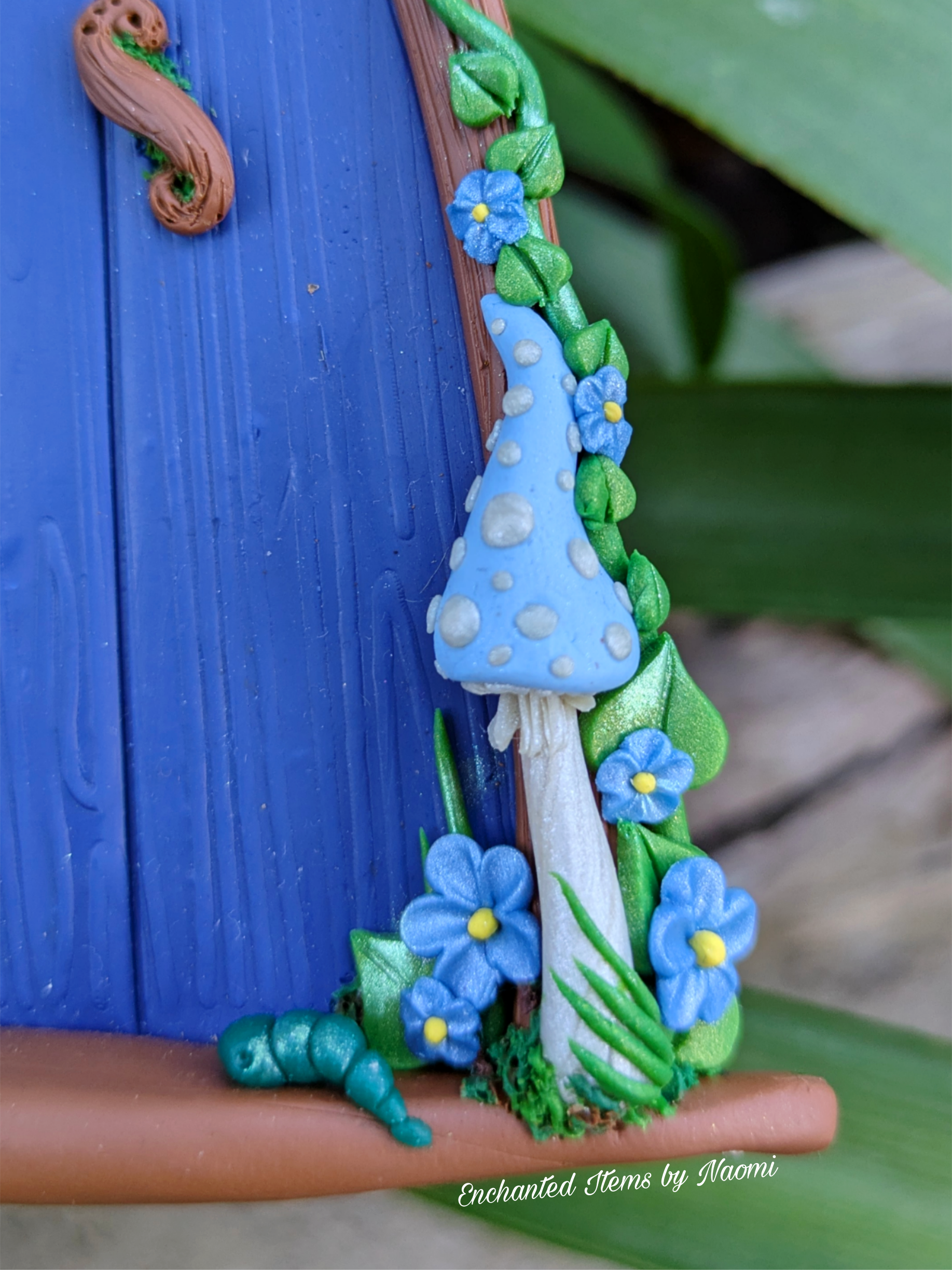 Hand Sculpted Blue Faerie Door – Whimsical Polymer Clay Decoration