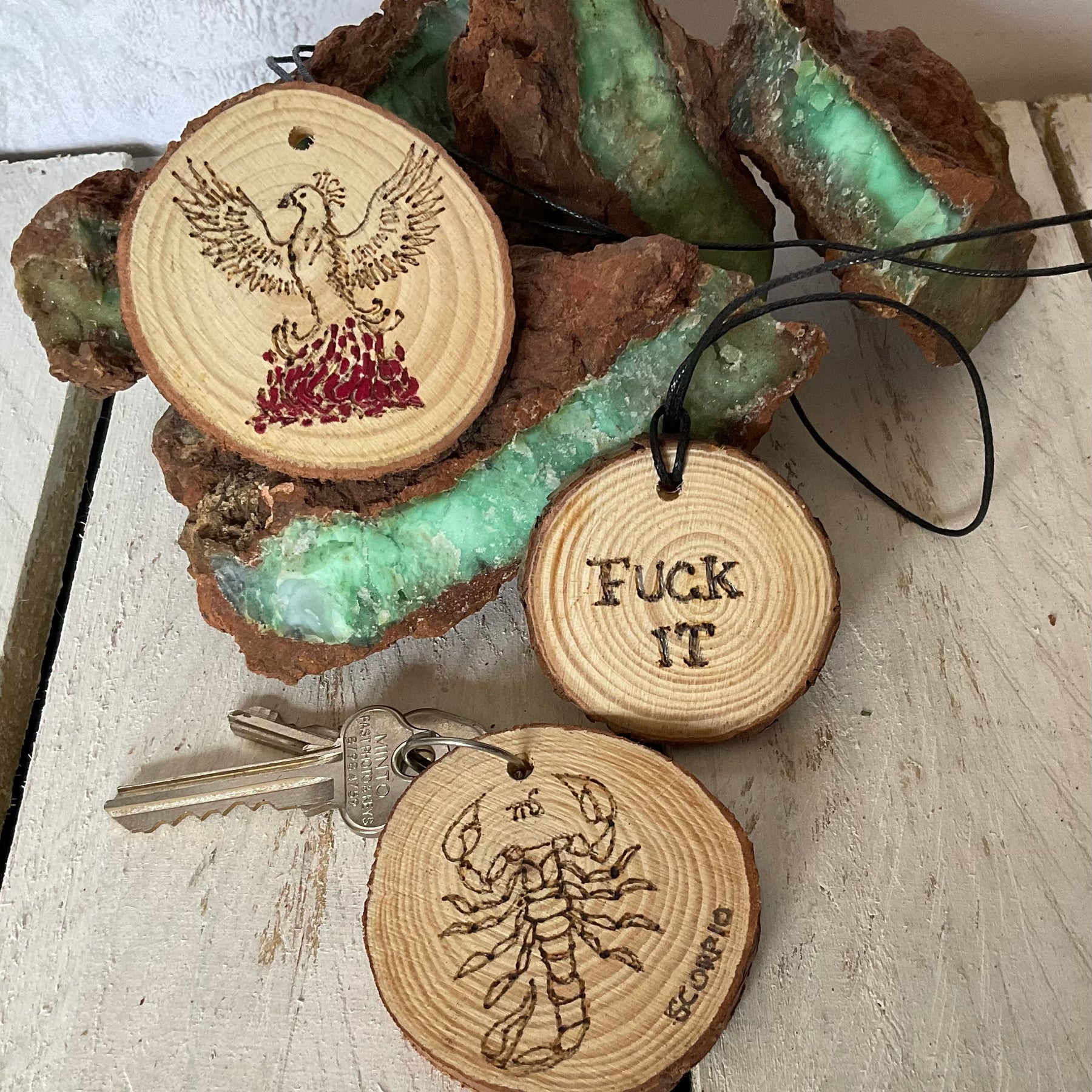 Zodiac Wood Discs Keyring Tag/Car Mirror Charm