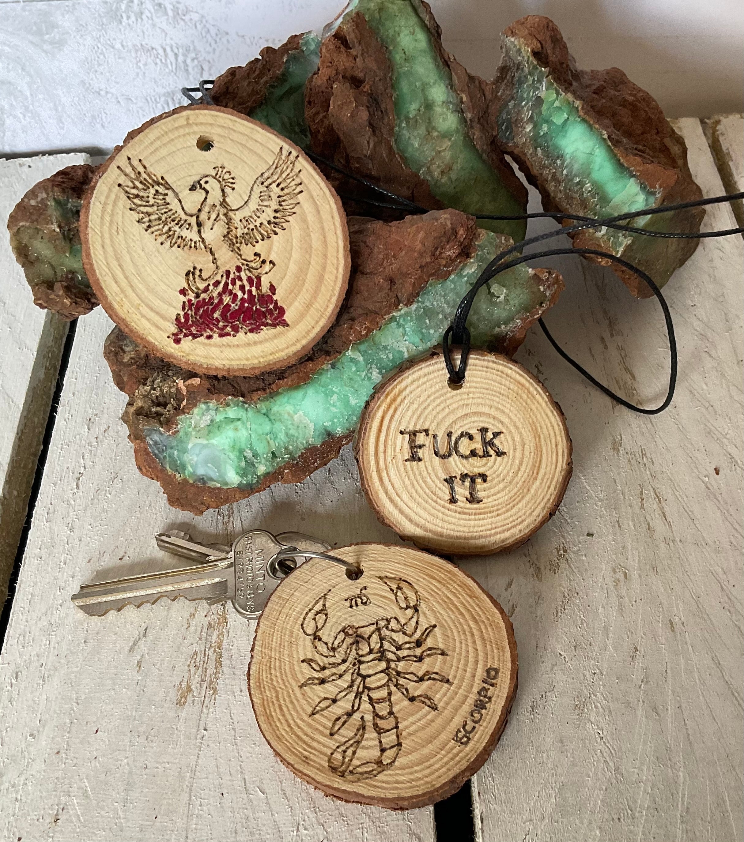 Zodiac Wood Discs Keyring Tag/Car Mirror Charm
