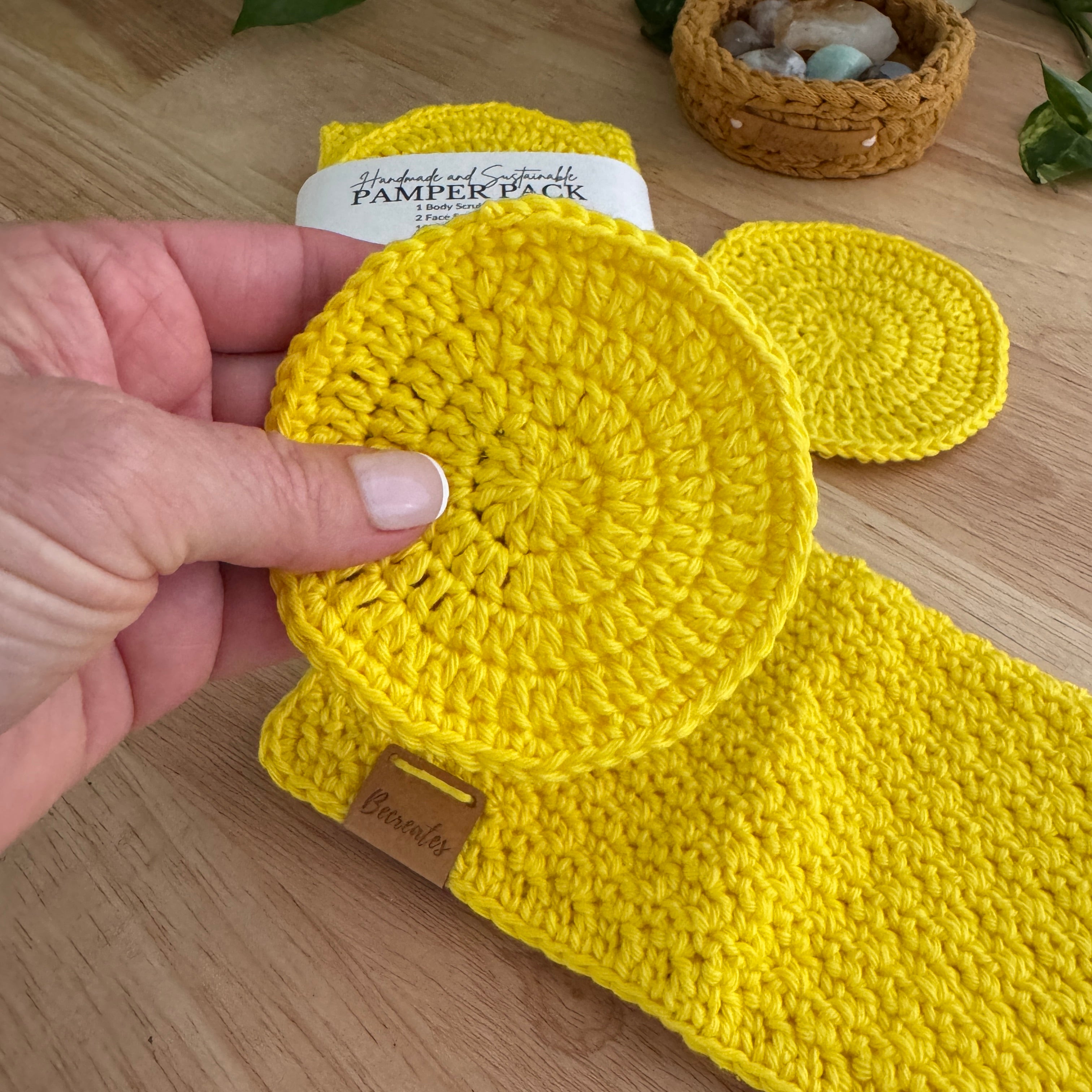 Sunshine Yellow Handmade Pamper Pack | Crochet Body & Face Scrubbie set