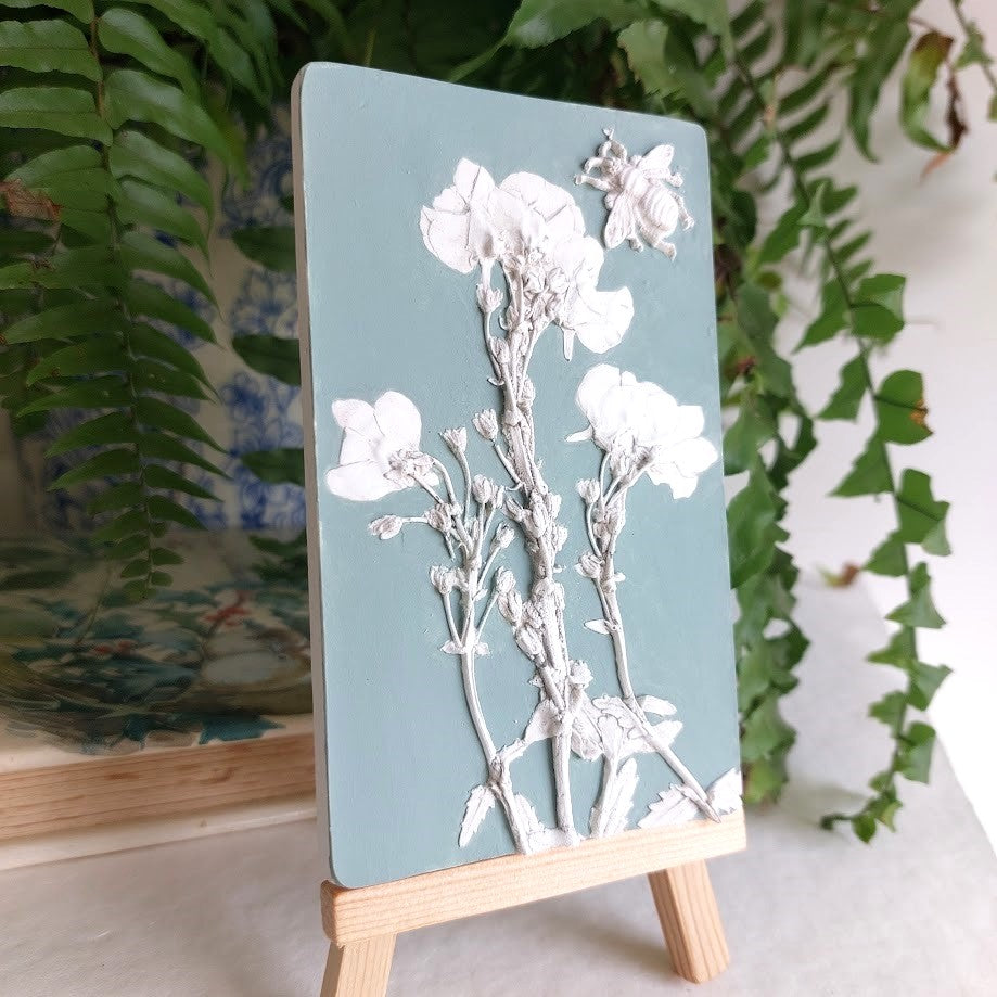 Plaster Plaque Of Nemesia Flowers With A Bee