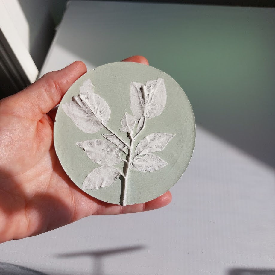 Hand-pressed bougainvillea Wall Art | Floral Bas-Relief Plaster Plaque