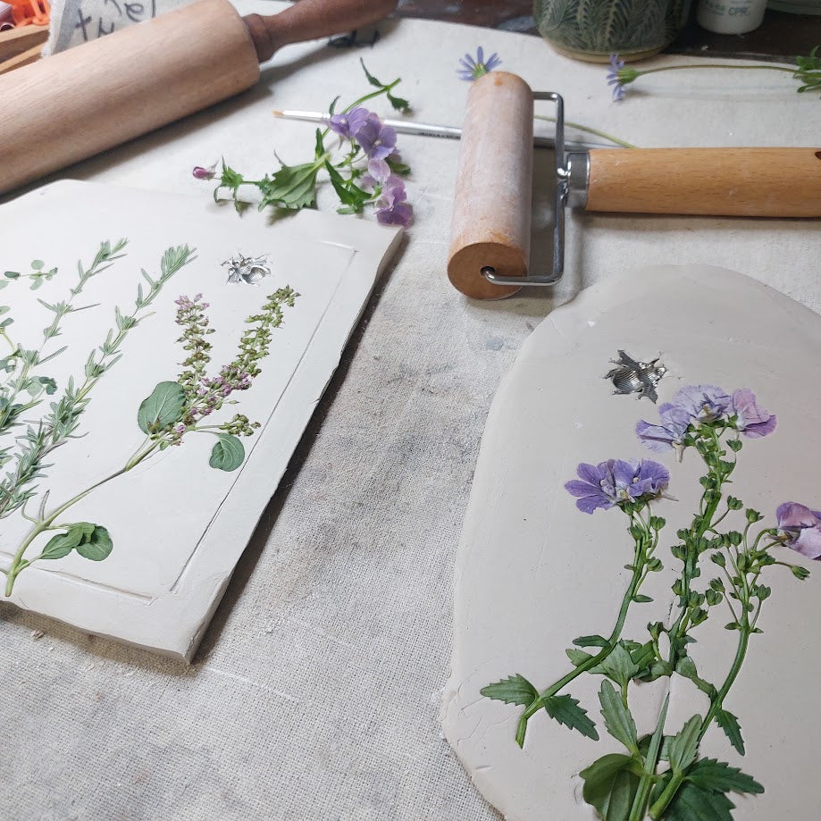 Plaster Plaque Of Nemesia Flowers With A Bee