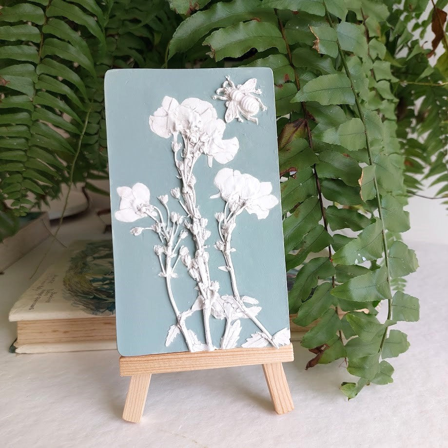 Plaster Plaque Of Nemesia Flowers With A Bee