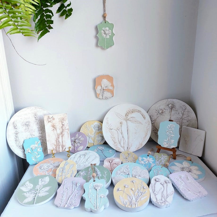 Hand-pressed bougainvillea Wall Art | Floral Bas-Relief Plaster Plaque