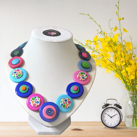 Colourful button necklace - Bubblegum