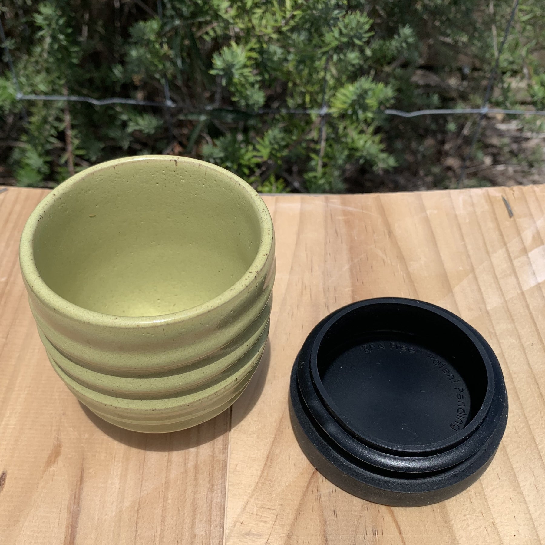 Handmade Ceramic Travel Mug - Green Ribbed