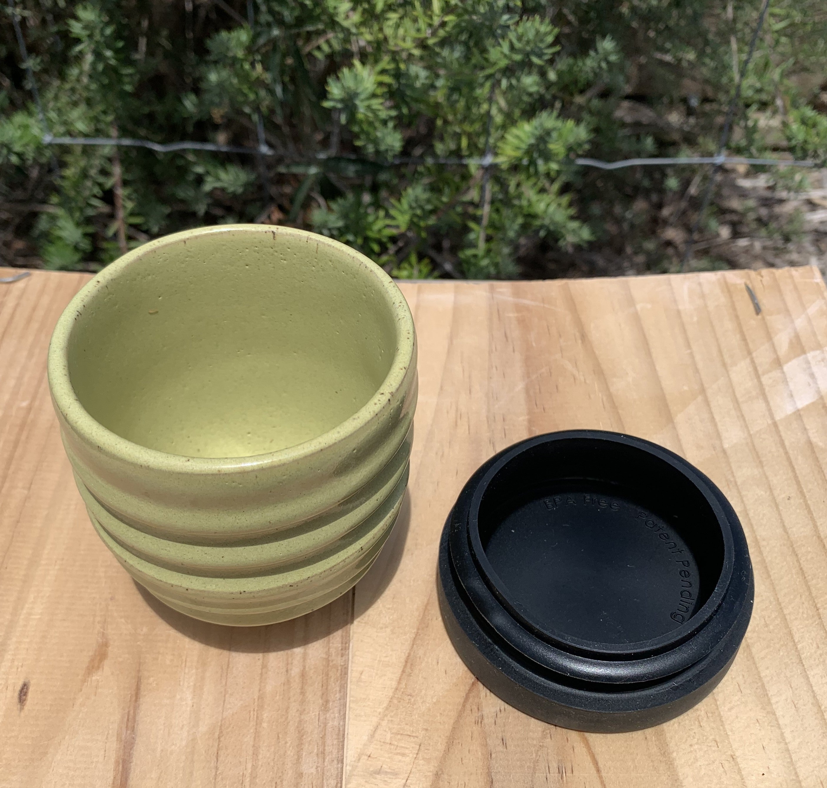 Handmade Ceramic Travel Mug - Green Ribbed