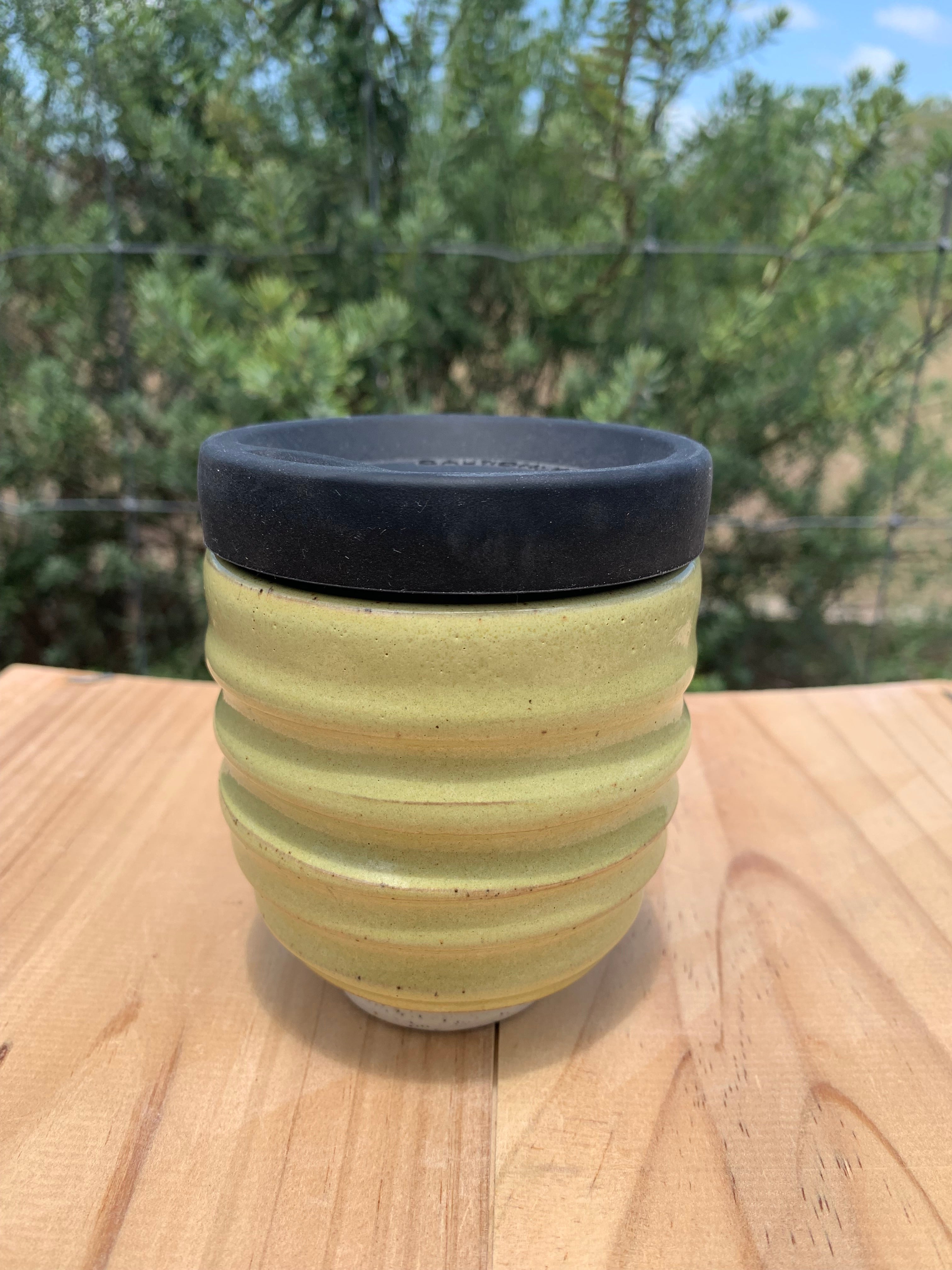 Handmade Ceramic Travel Mug - Green Ribbed