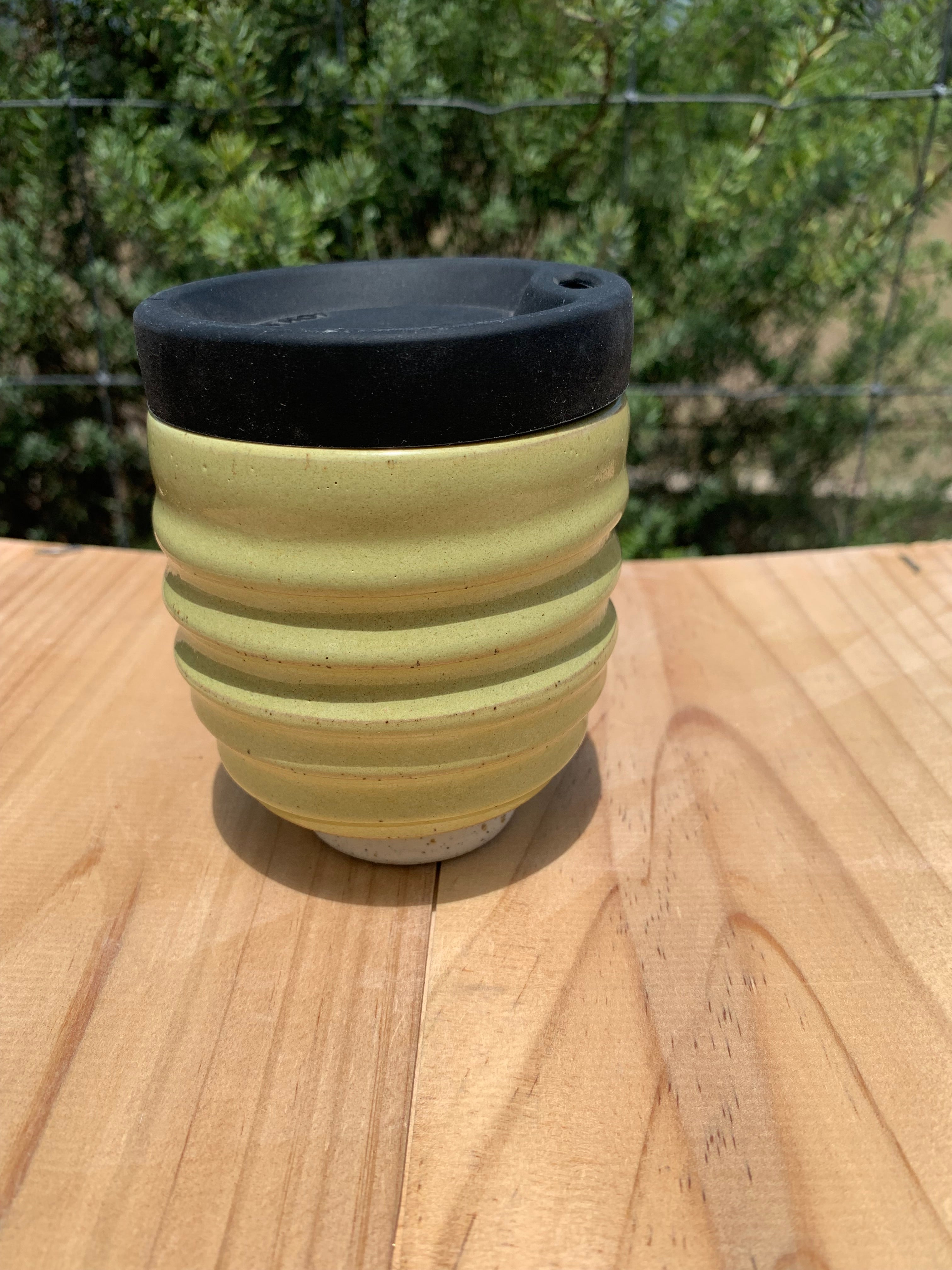 Handmade Ceramic Travel Mug - Green Ribbed