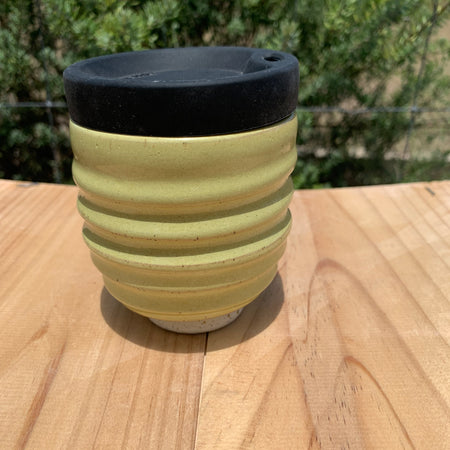 Handmade Ceramic Travel Mug - Green Ribbed
