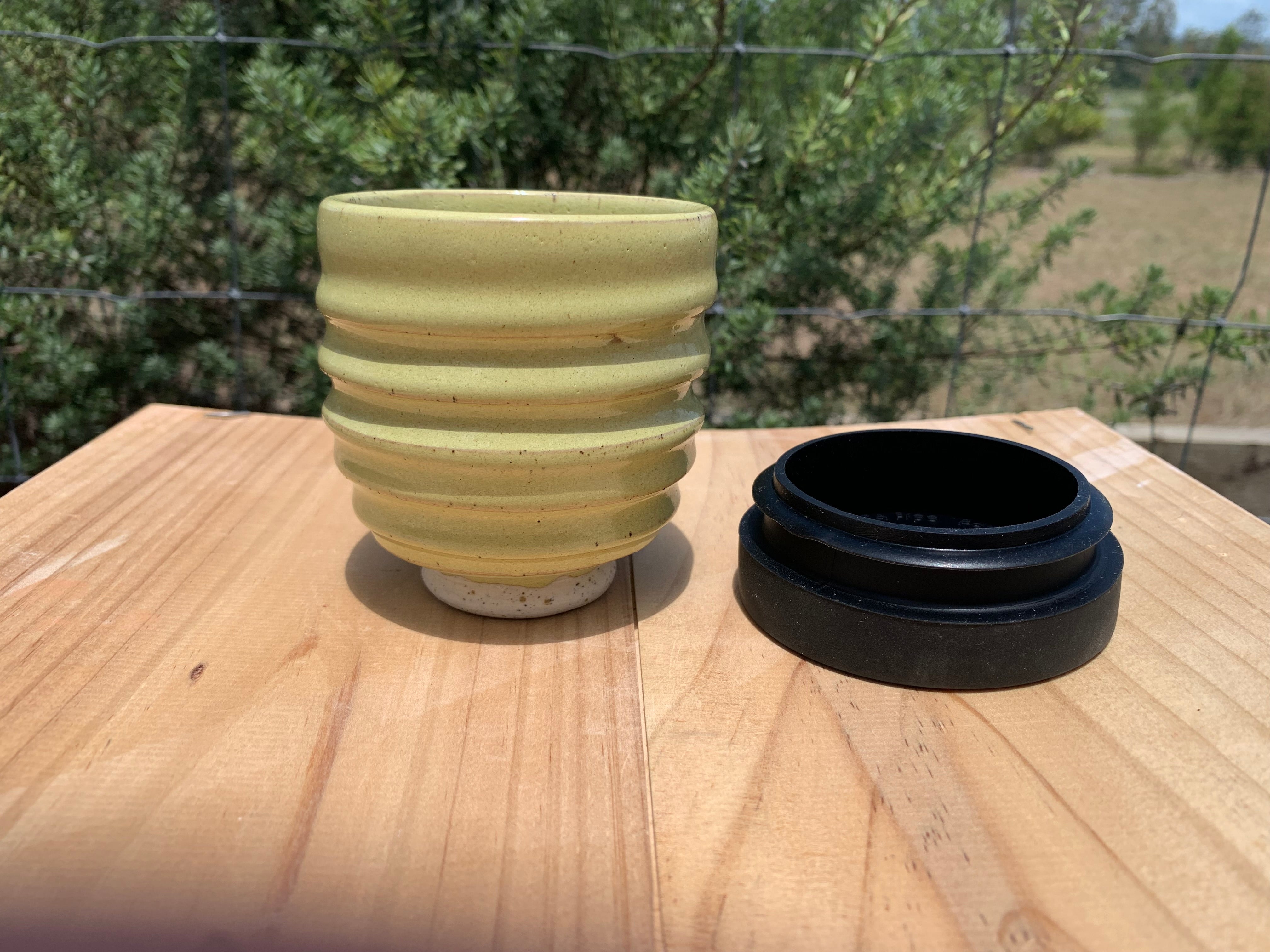 Handmade Ceramic Travel Mug - Green Ribbed