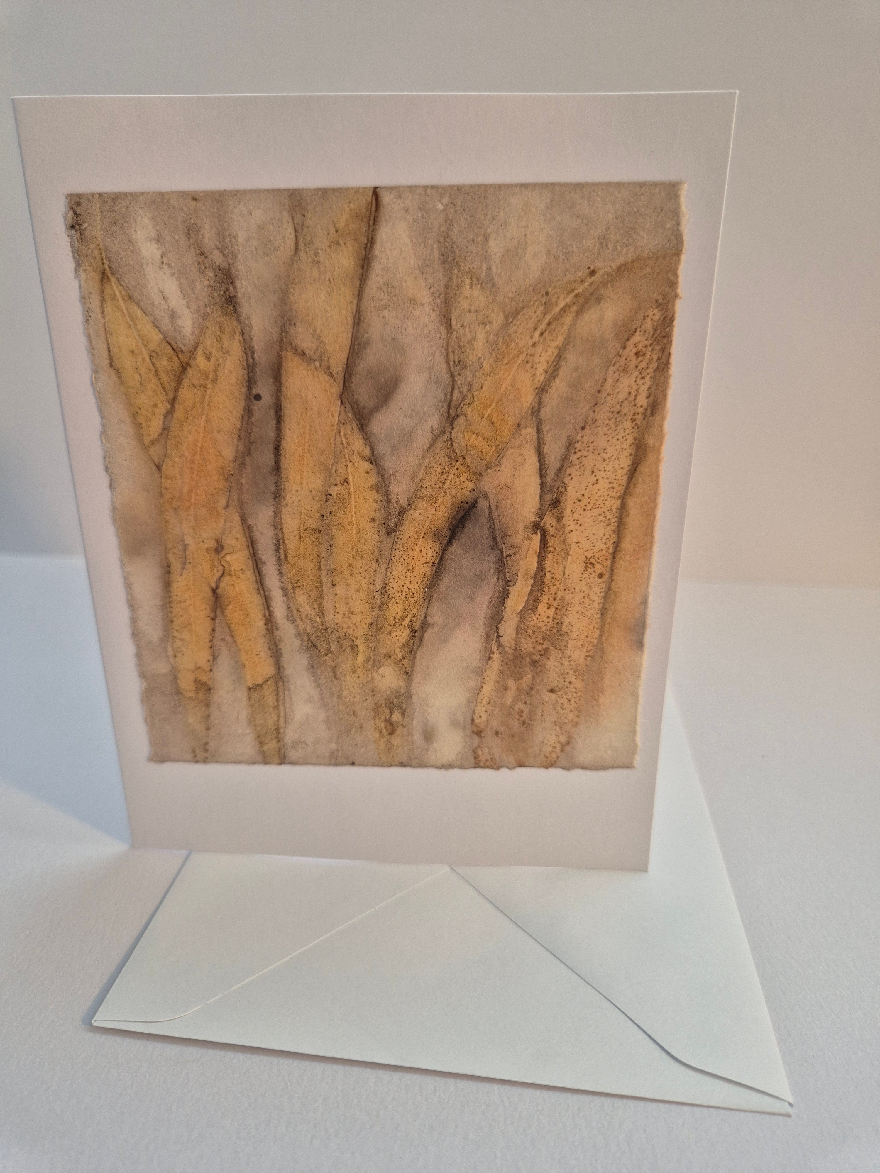 Card original ecoprinted eucalyptus leaves