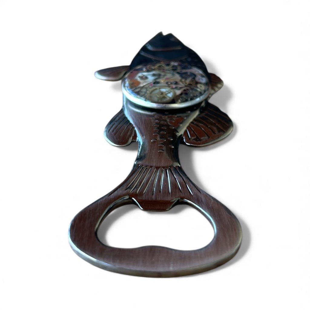 Steampunk watch parts fish bottle opener