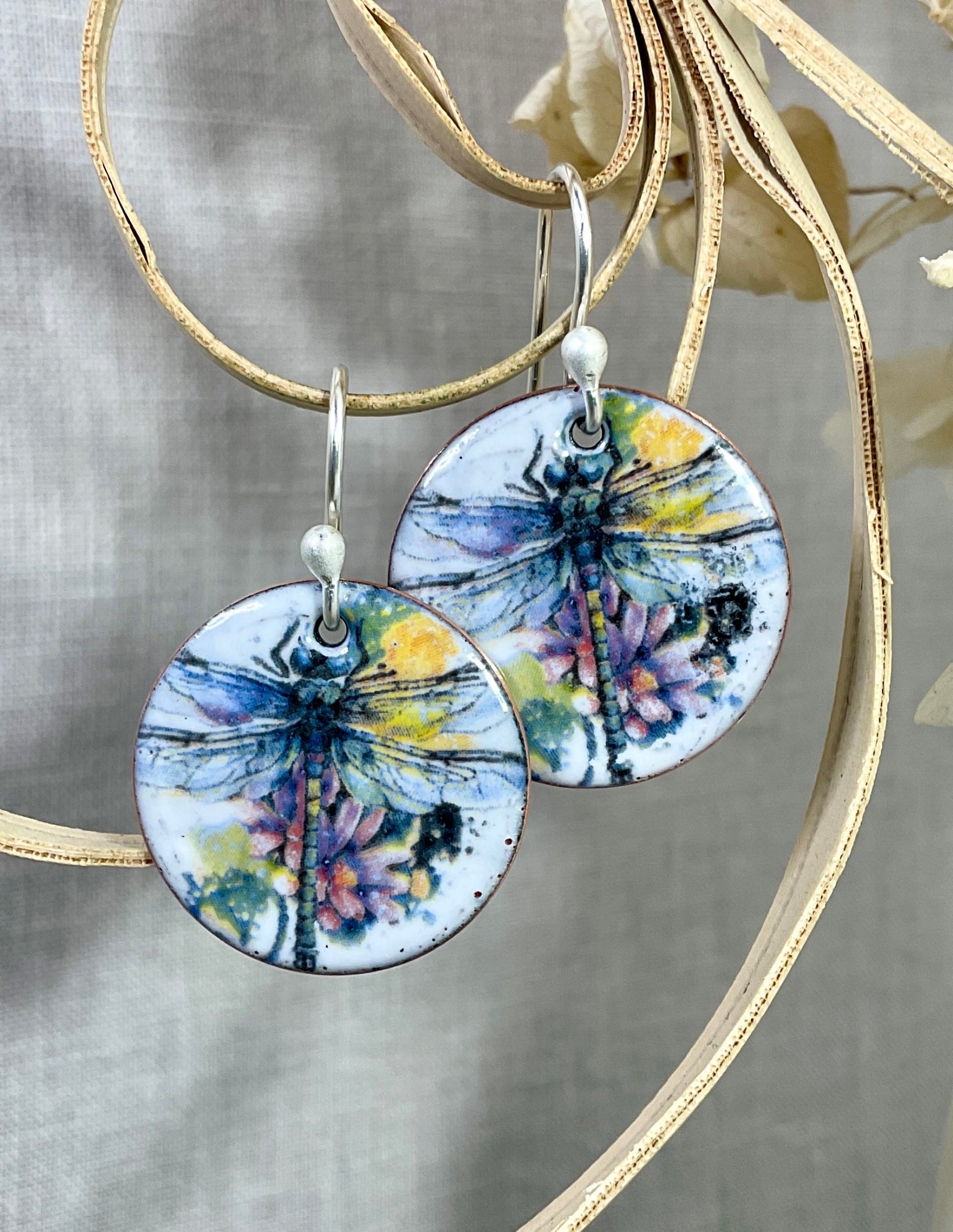 Butterflies and Dragonflies. Enamel earrings. Handmade