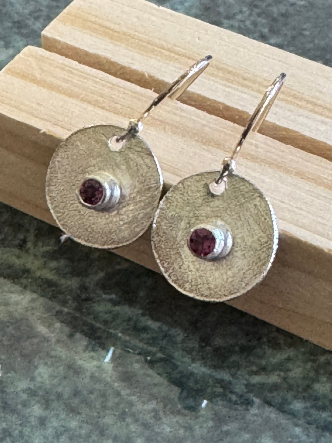 Handmade Sterling Silver Dangle Earrings with Rhodolite Garnet