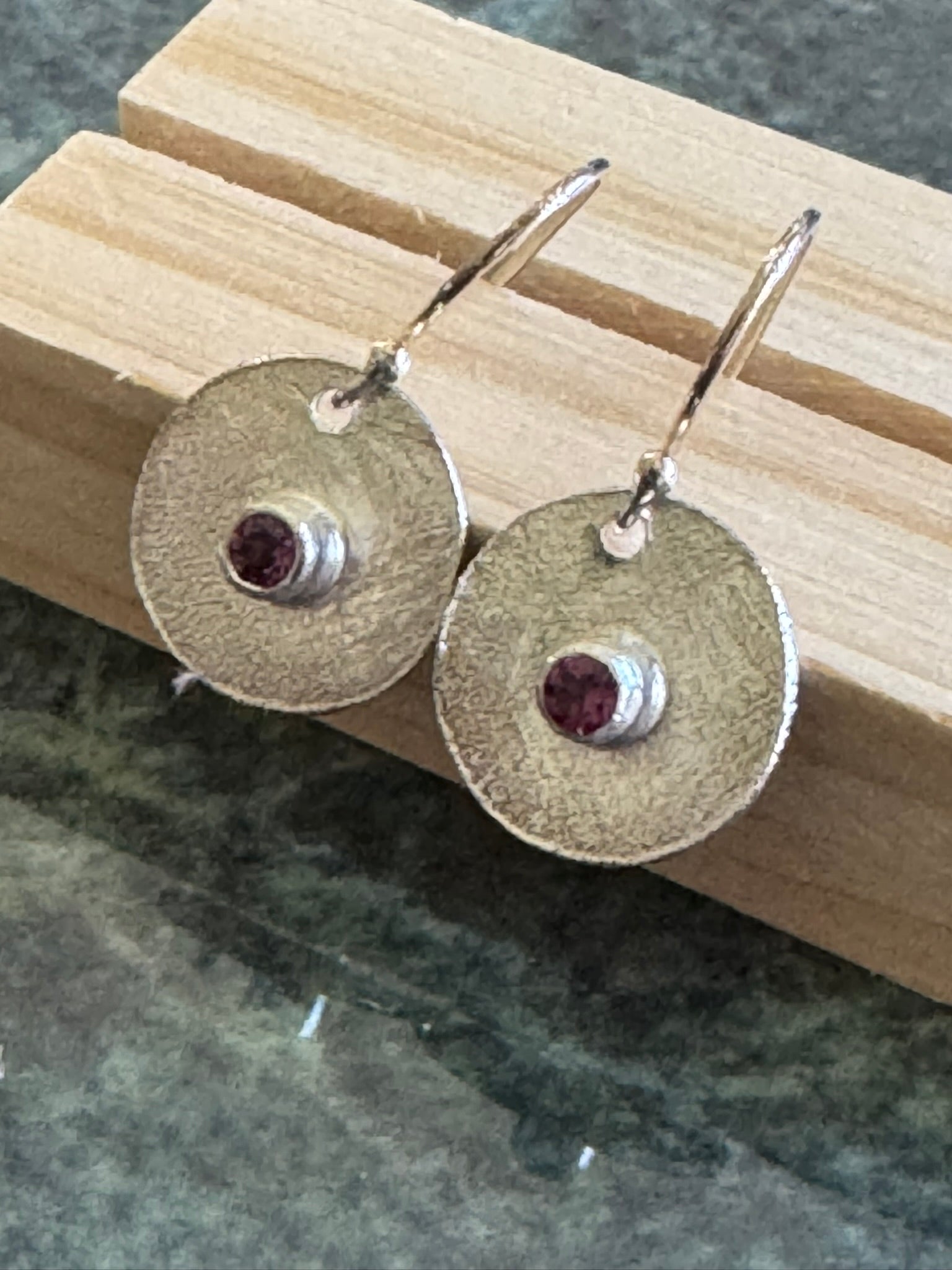 Handmade Sterling Silver Dangle Earrings with Rhodolite Garnet