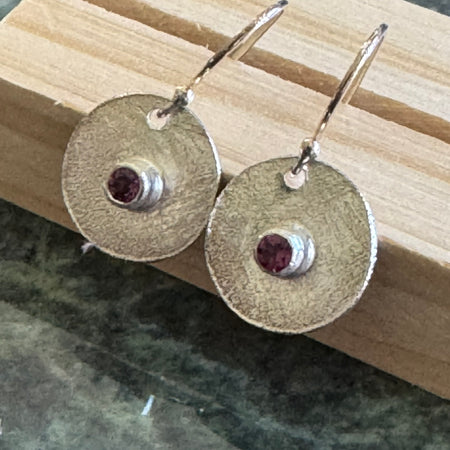Handmade Sterling Silver Dangle Earrings with Rhodolite Garnet