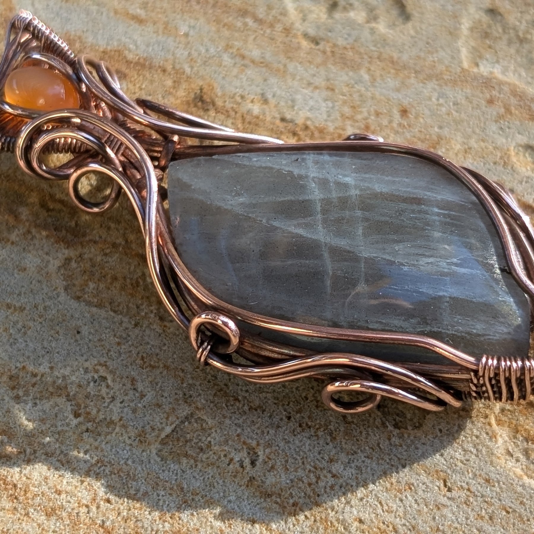 Sparx - Labradorite & Carnelian in Copper Pendant
