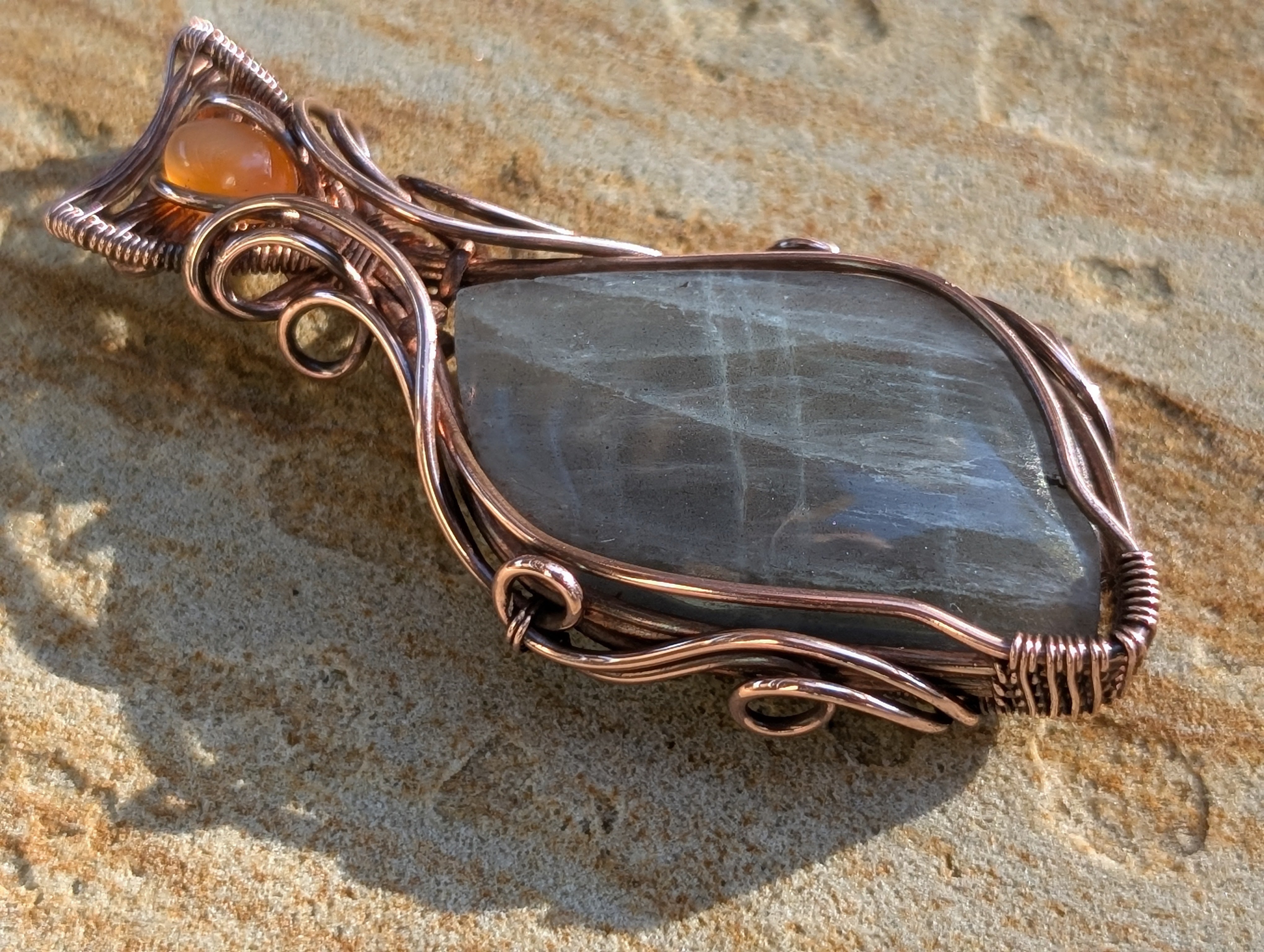 Sparx - Labradorite & Carnelian in Copper Pendant