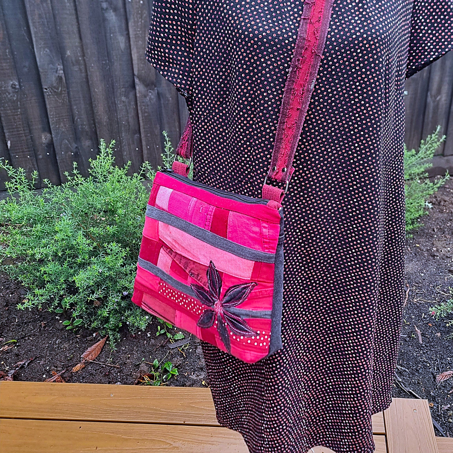 Upcycled Patched Red & Pink Crossbody