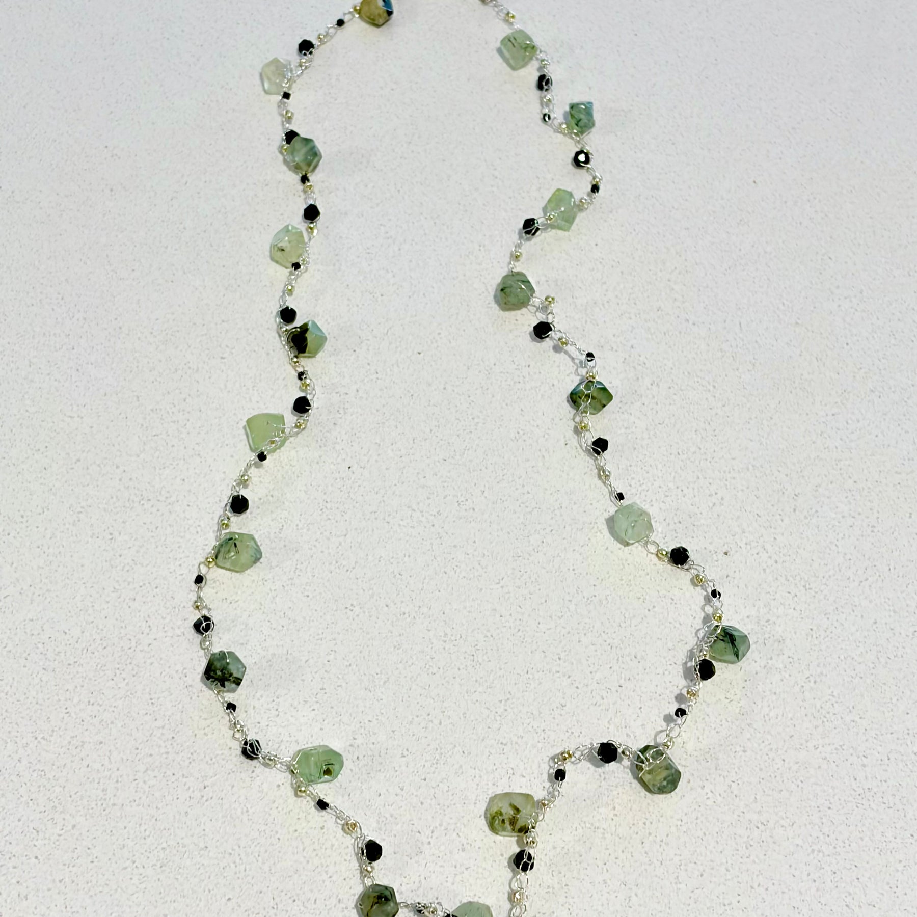 Prehnite & Onyx Crochet Necklace “Dream”