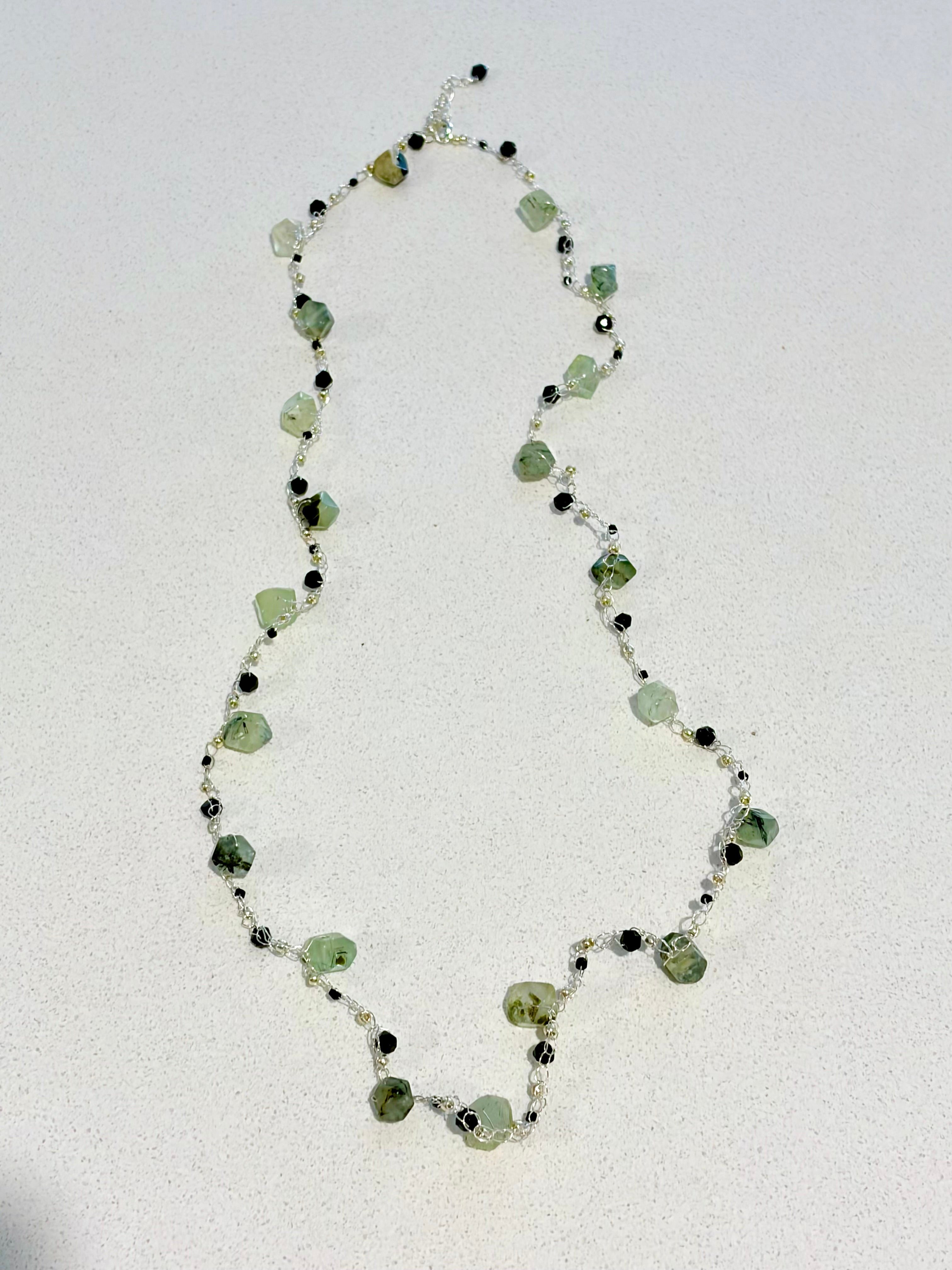 Prehnite & Onyx Crochet Necklace “Dream”