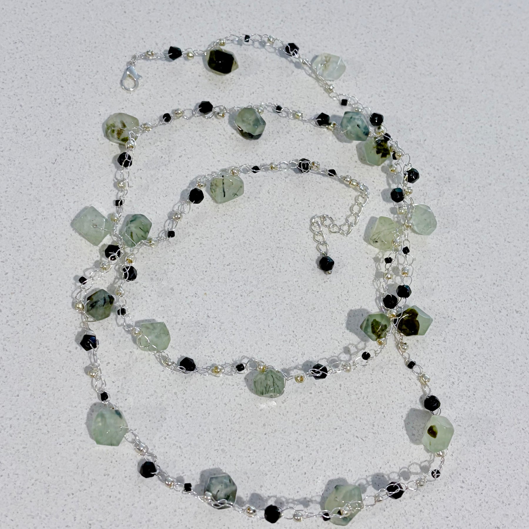 Prehnite & Onyx Crochet Necklace “Dream”
