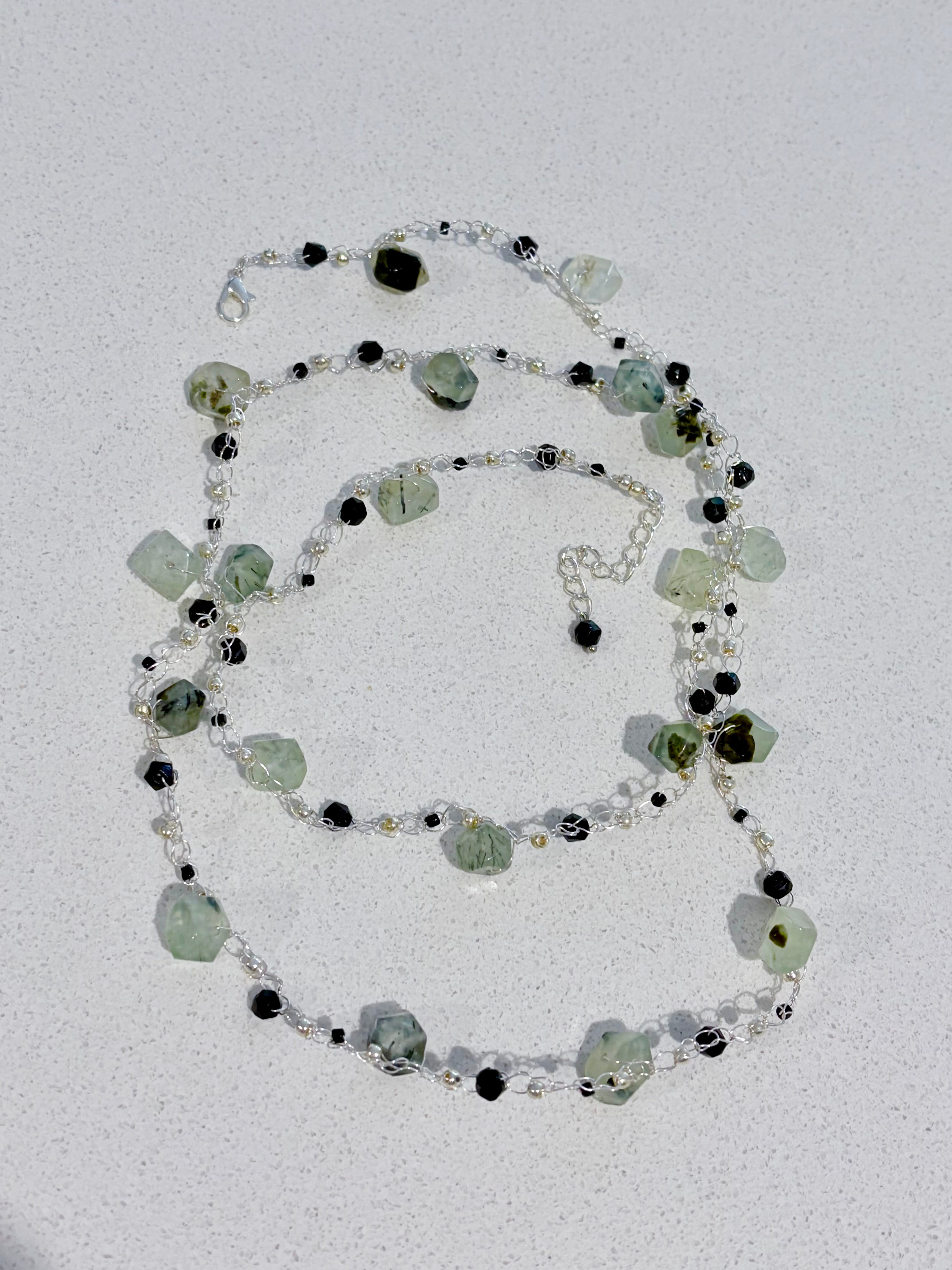 Prehnite & Onyx Crochet Necklace “Dream”