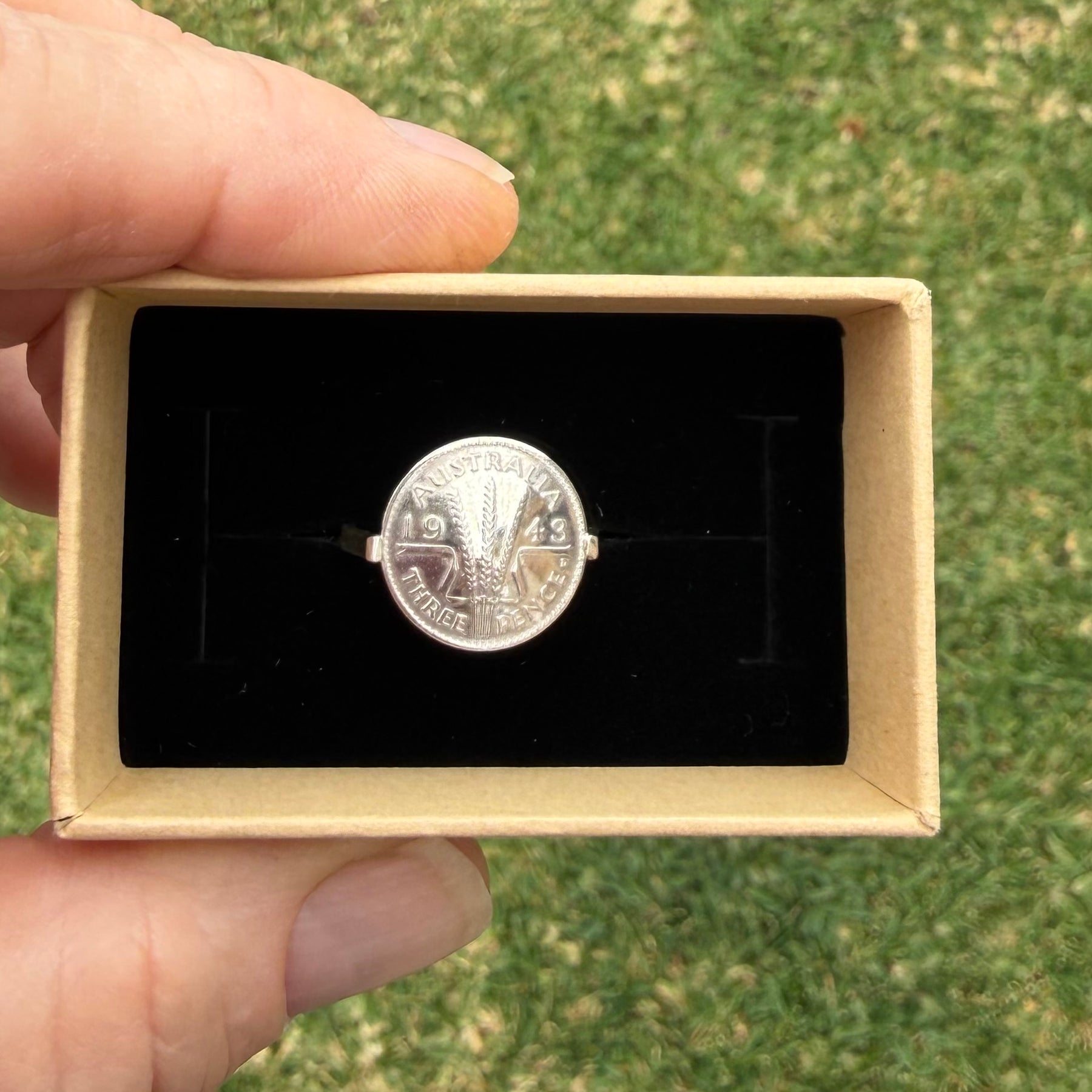 COIN RING STERLING SILVER 3d SIZE O 1/2 or 7.75