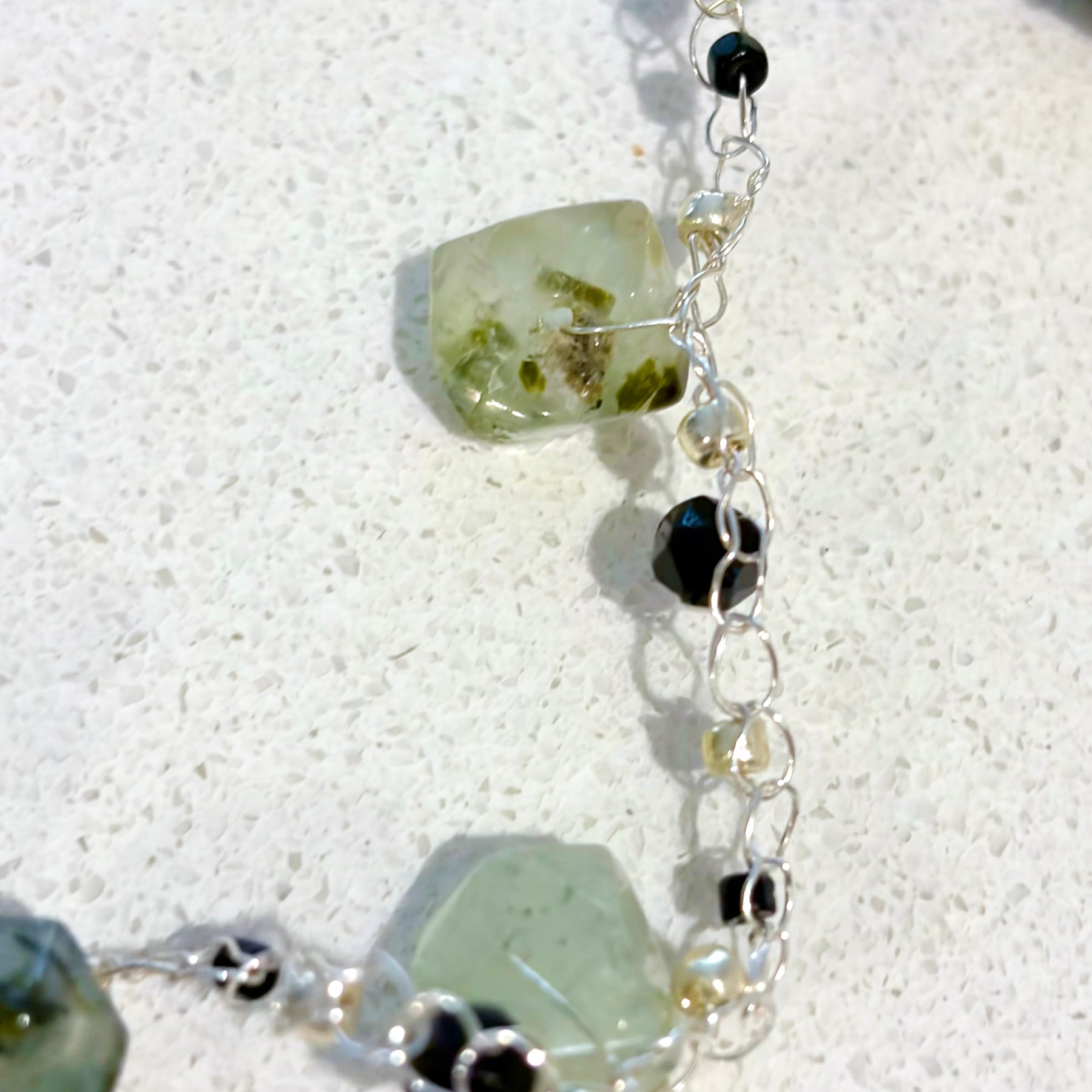 Prehnite & Onyx Crochet Necklace “Dream”