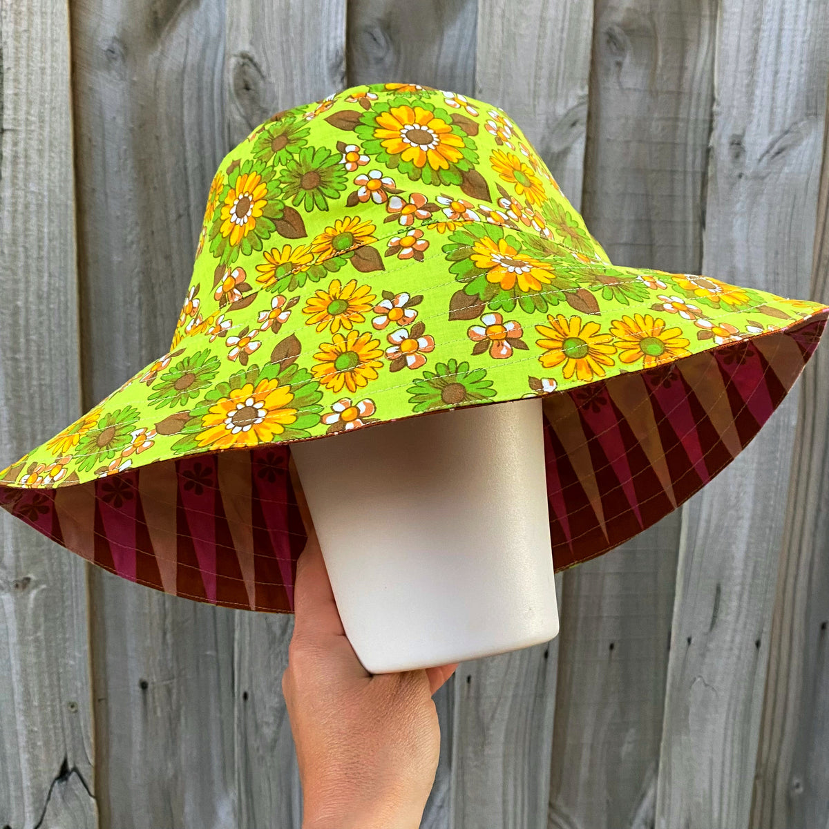 Selection of Reversible Vintage Floral Hat, Adult 55-58cm