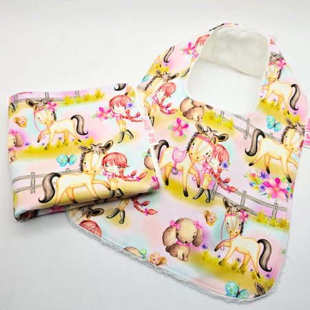 Baby Bib and Wash Cloth Pony Fabric Gift Set