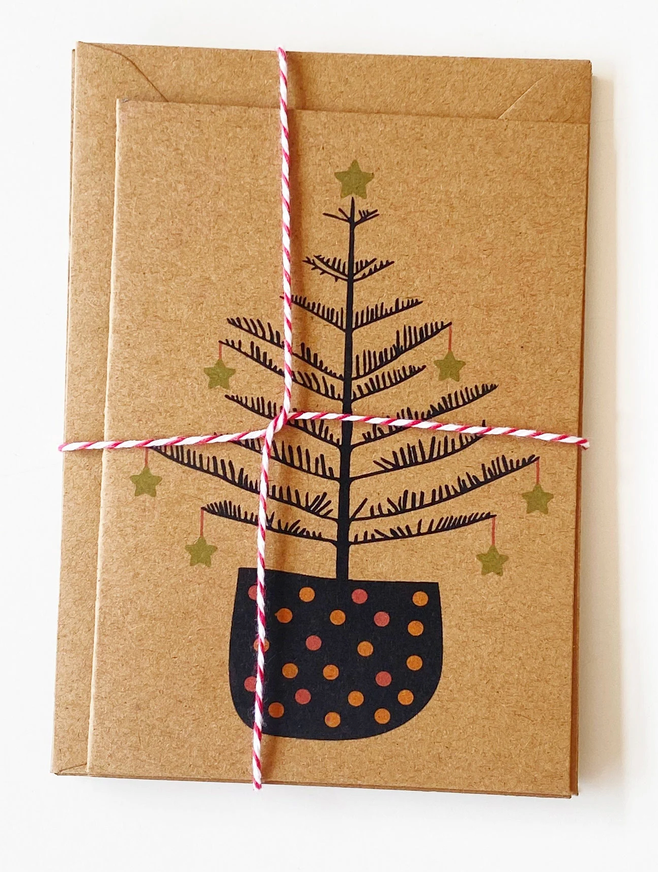 4 x Rustic Norfolk Pine Christmas Cards: Kraft Paper, Australian Made