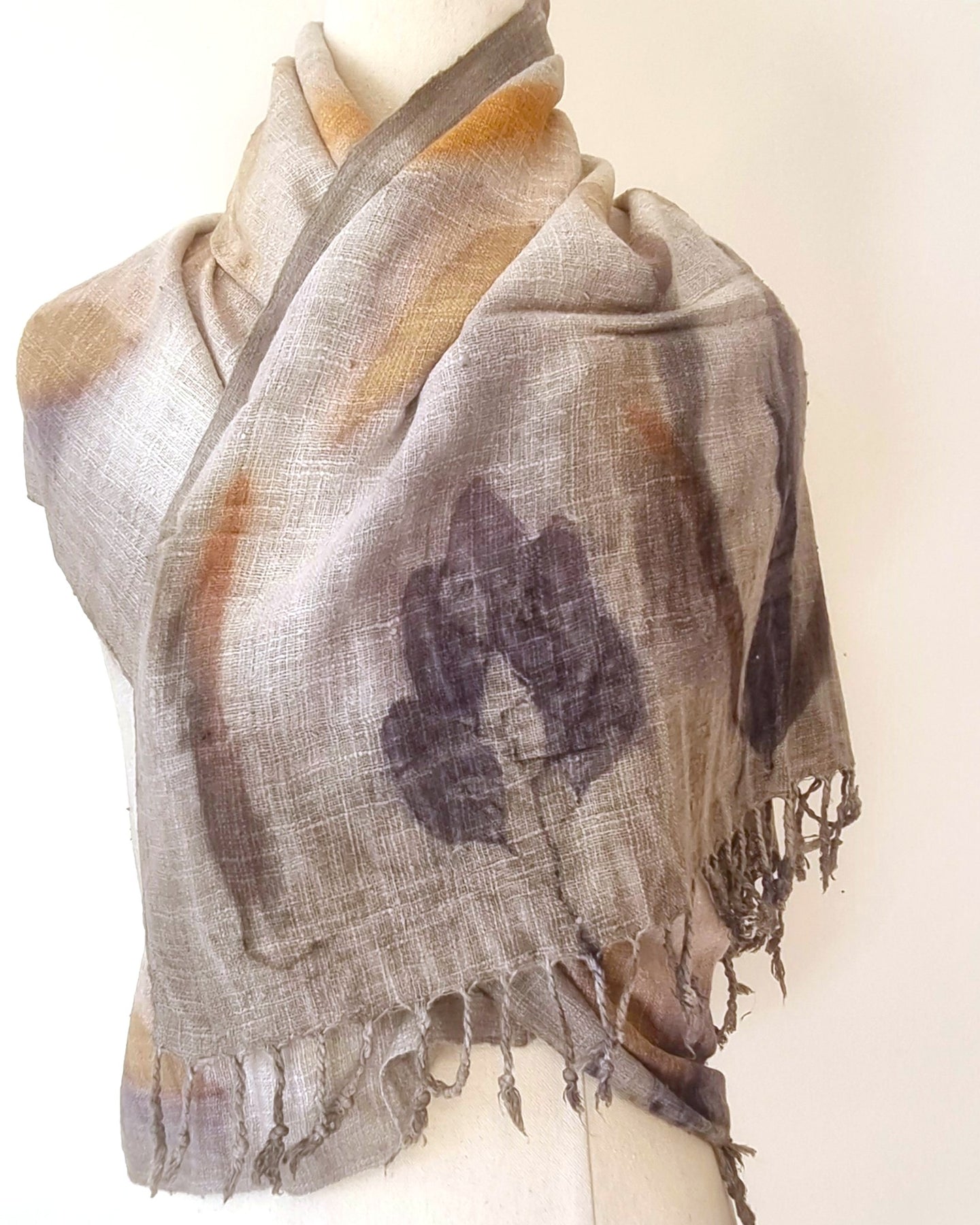 Pure Handloomed Eri (Peace) Silk - Extra Large Botanical Print Shawl - The Shanti